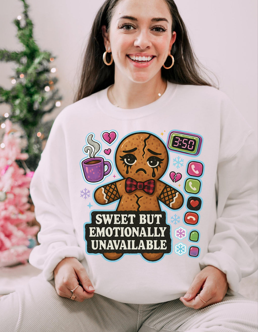 Witty Gingerbread Crewneck Sweatshirt: Emotionally Unavailable Holiday Humor Gift for Introverts