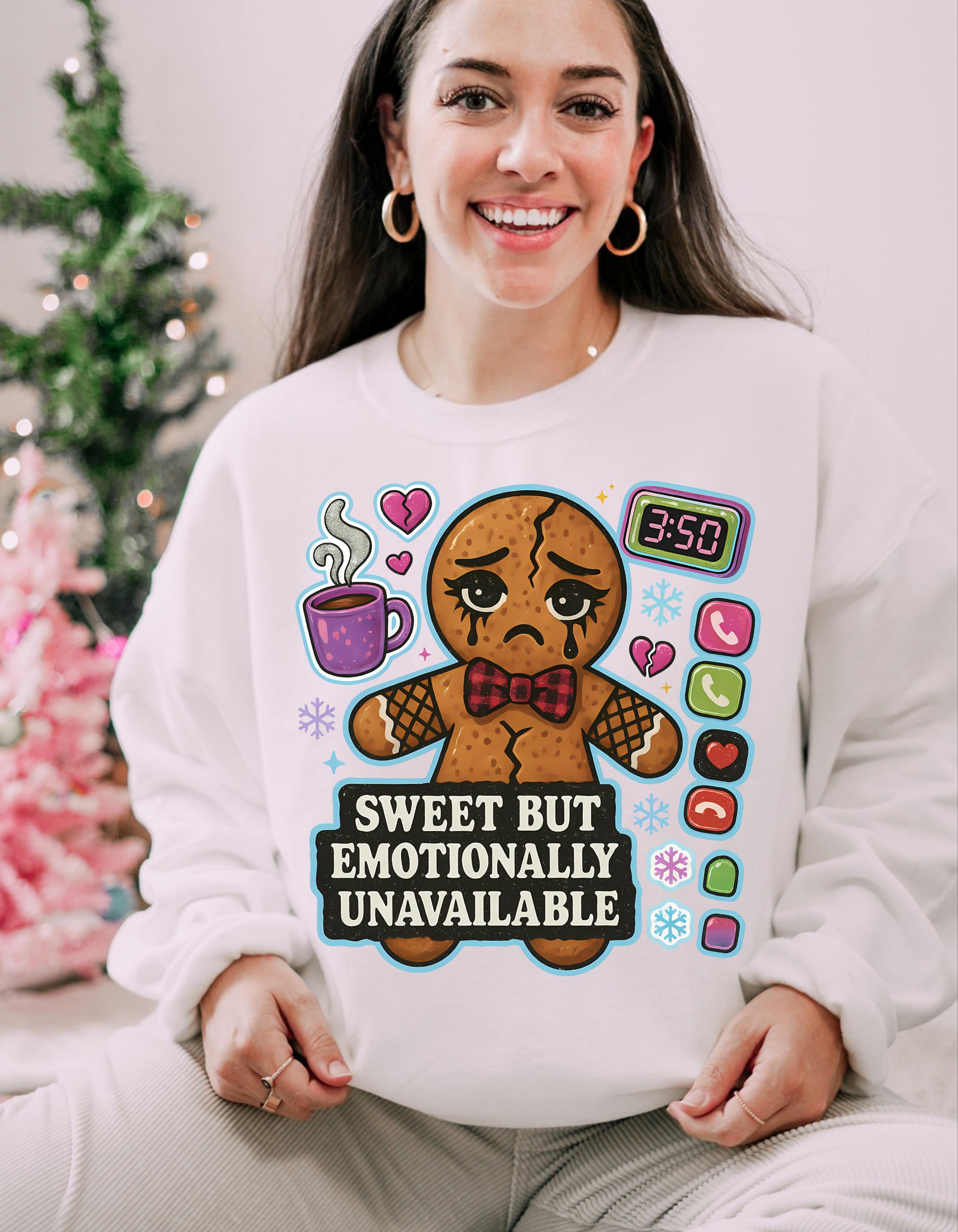 Witty Gingerbread Crewneck Sweatshirt: Emotionally Unavailable Holiday Humor Gift for Introverts