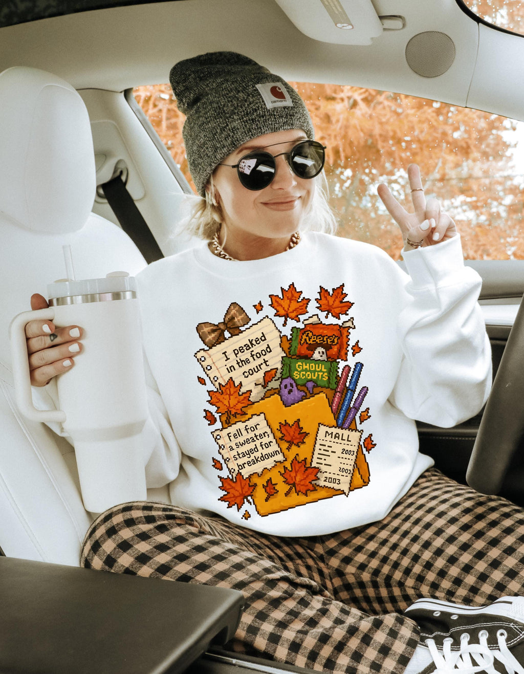 Pixelated Autumn Crewneck Sweatshirt: Cozy Fall Fashion