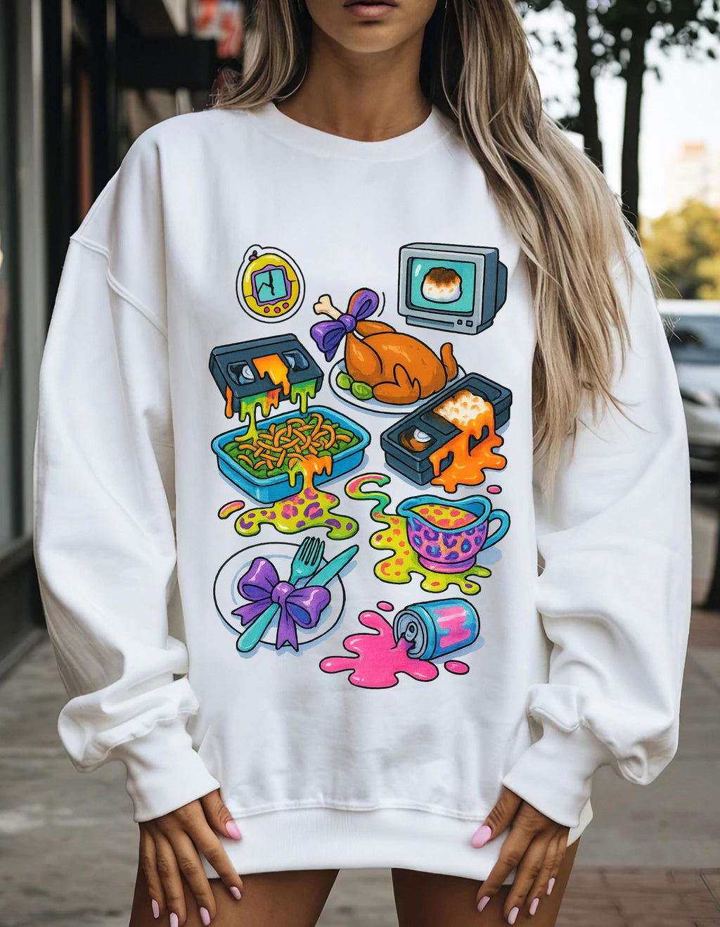 Y2K Leopard Print Crewneck: Cozy Unisex Cartoon Sweatshirt for Thanksgiving, Birthday & Holiday Gifts