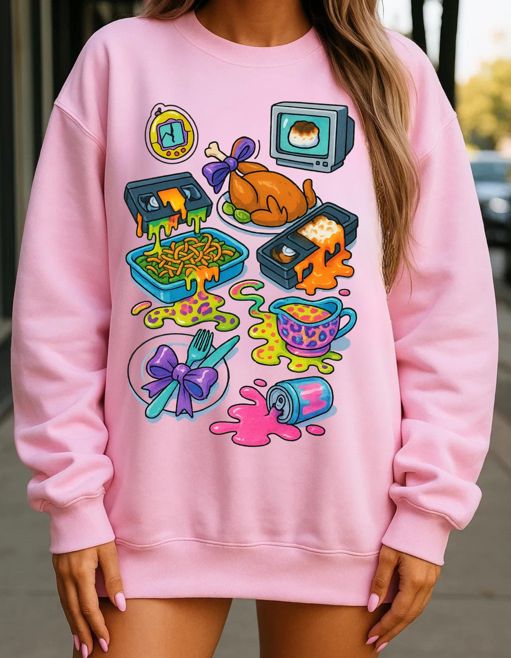 Y2K Leopard Print Crewneck: Cozy Unisex Cartoon Sweatshirt for Thanksgiving, Birthday & Holiday Gifts