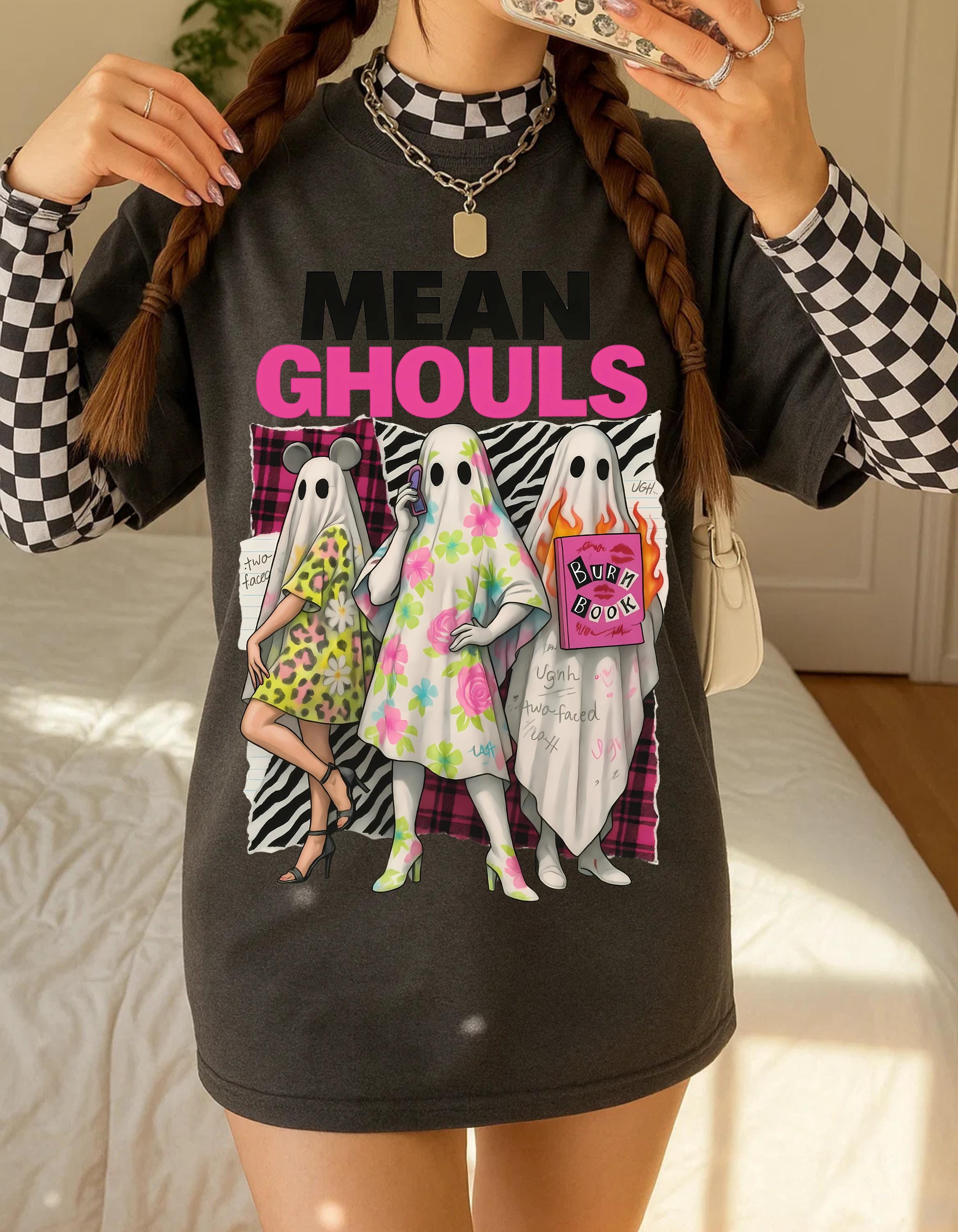 Vintage-Style Mean Ghouls Unisex Cotton Tee: Spooky Halloween Graphic Shirt, Trendy Ghost Apparel