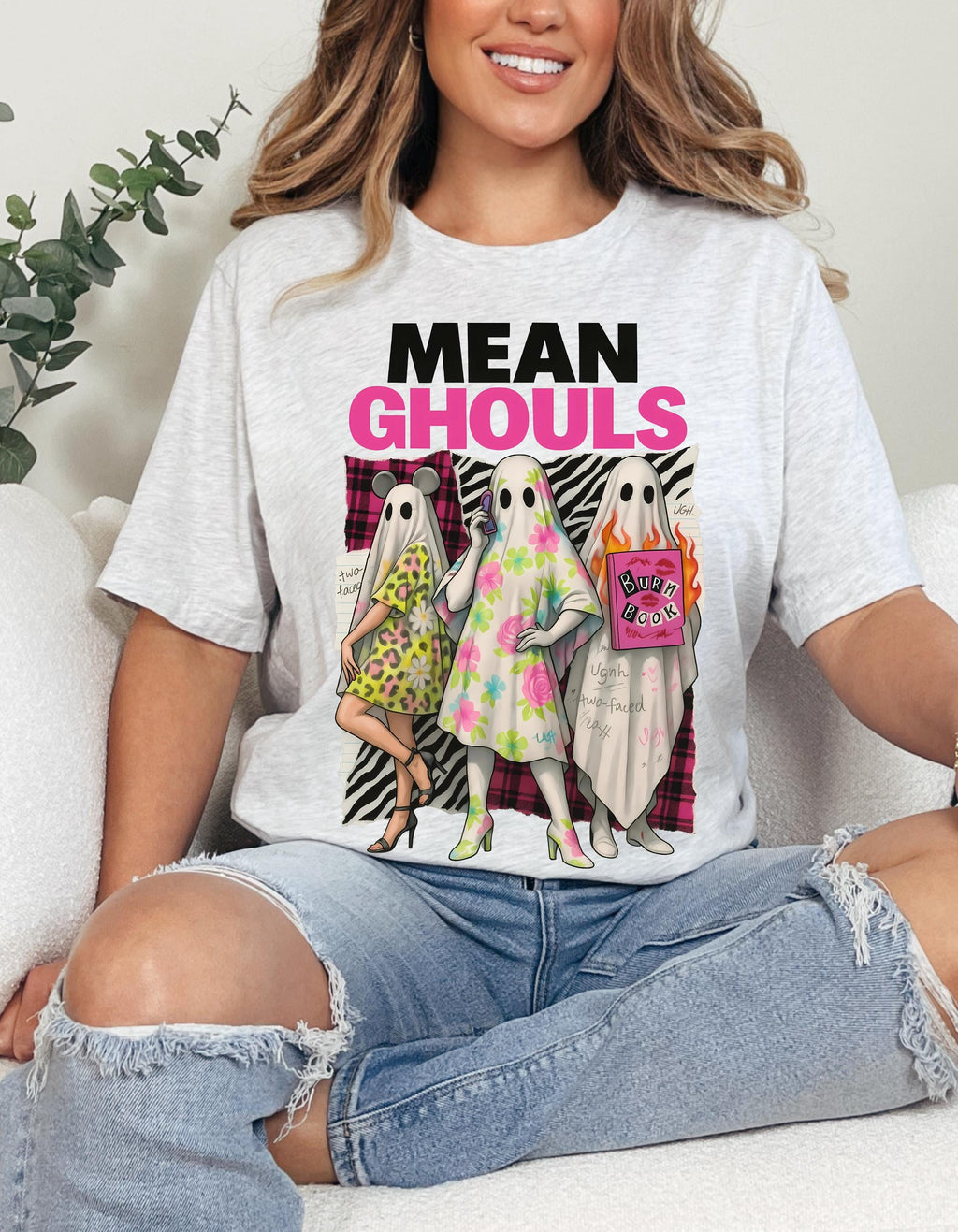 Vintage-Style Mean Ghouls Unisex Cotton Tee: Spooky Halloween Graphic Shirt, Trendy Ghost Apparel