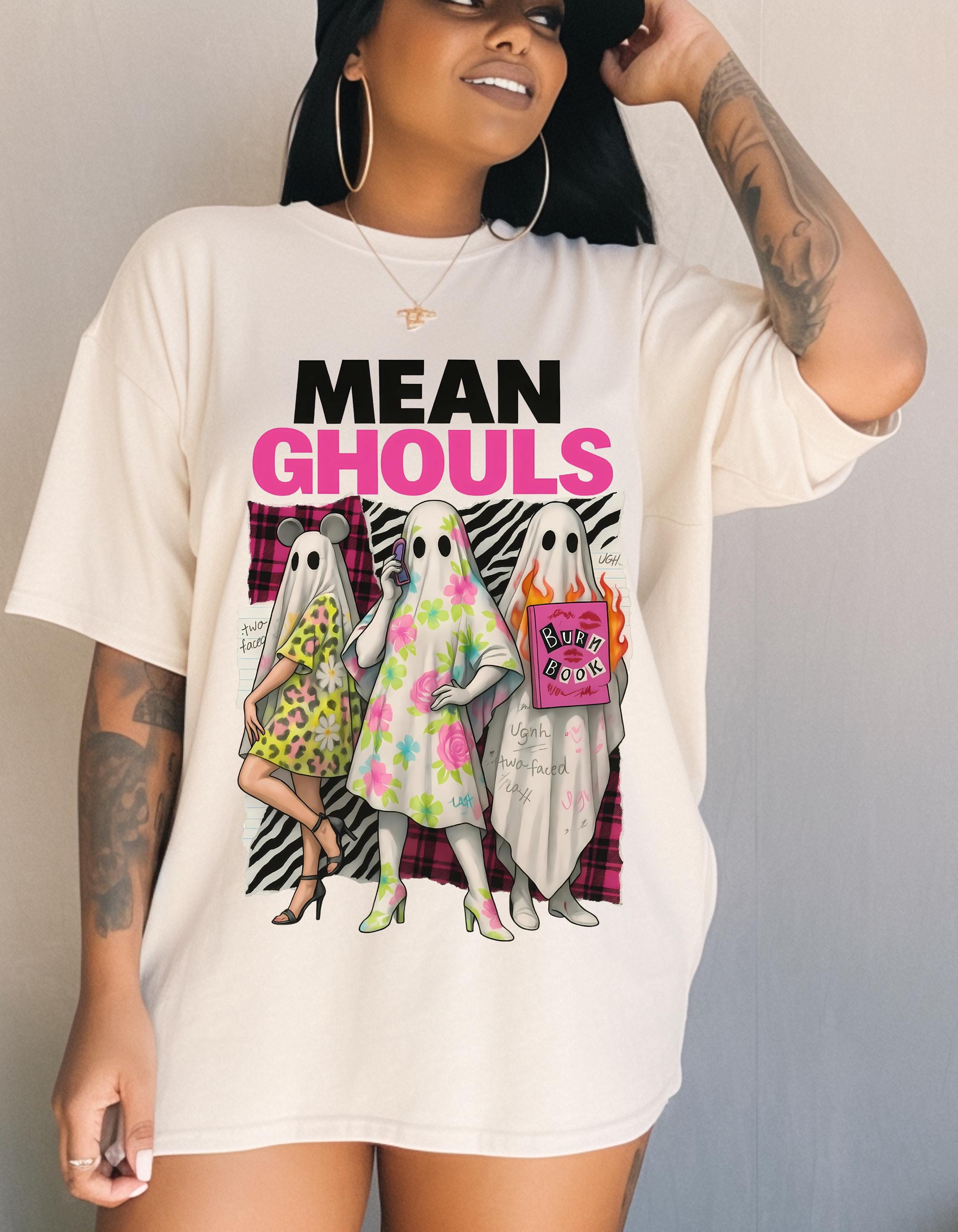 Vintage-Style Mean Ghouls Unisex Cotton Tee: Spooky Halloween Graphic Shirt, Trendy Ghost Apparel