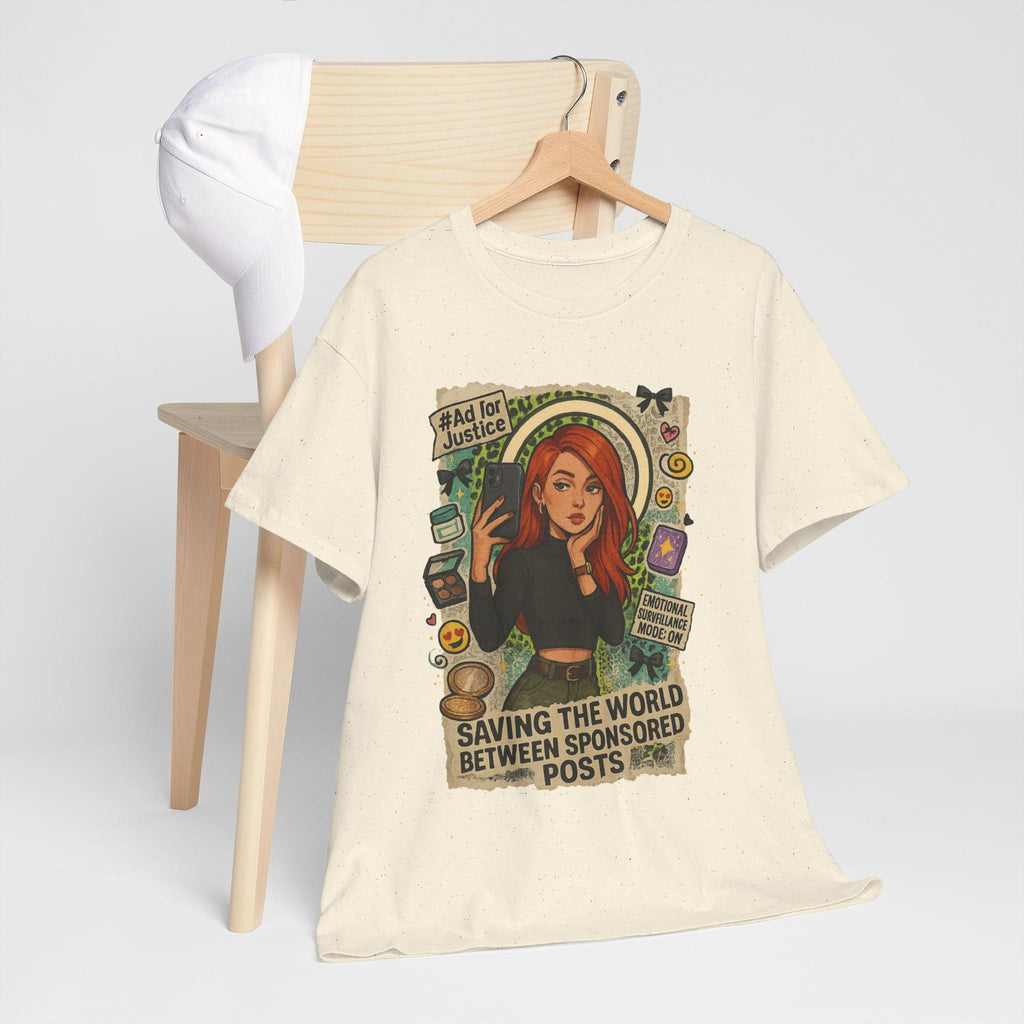 Eco-Friendly Graphic Tee: 'Saving the World Between Sponsored Posts' - Trendsetter Gift