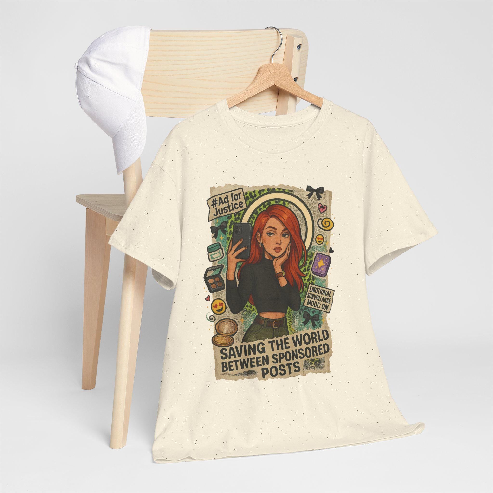 Eco-Friendly Graphic Tee: 'Saving the World Between Sponsored Posts' - Trendsetter Gift
