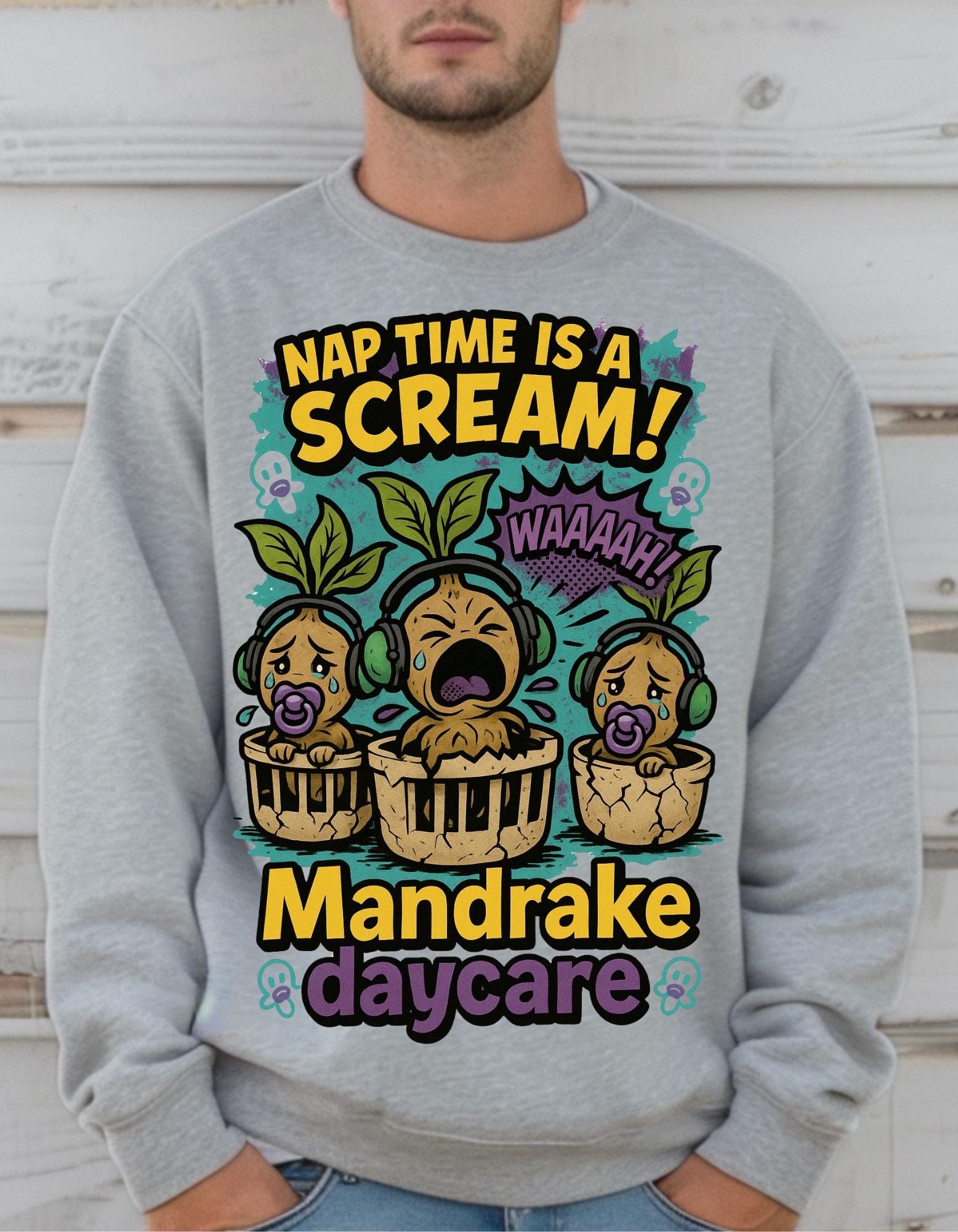 Mandrake Daycare Sweatshirt, Cozy Crewneck, Plant Lover Gift, Halloween Apparel, Folklore Magic