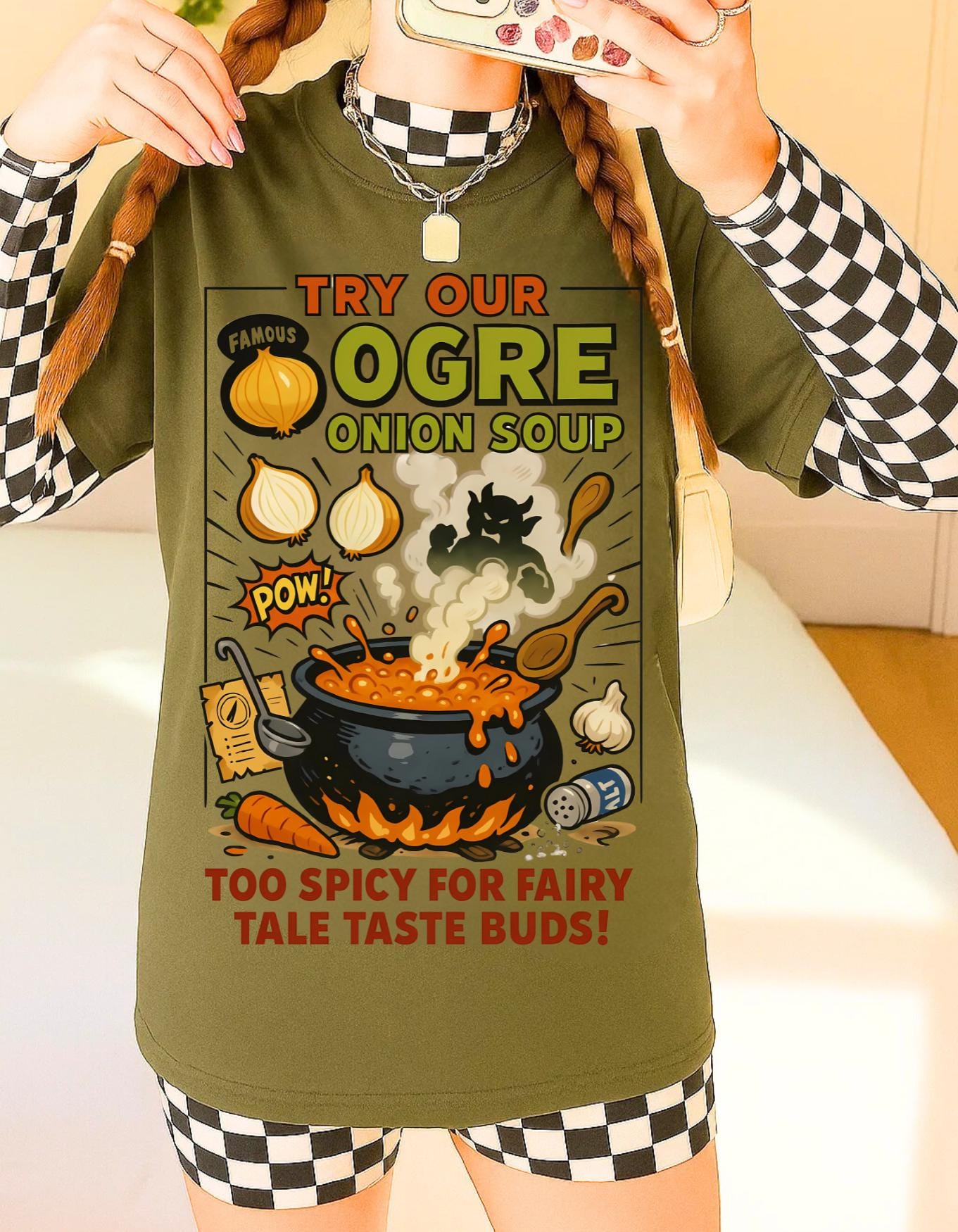 Whimsical Fairy Tale Onion Ogre Soup T-Shirt: Unique Storybook-Inspired Graphic Tee for Fantasy Lovers