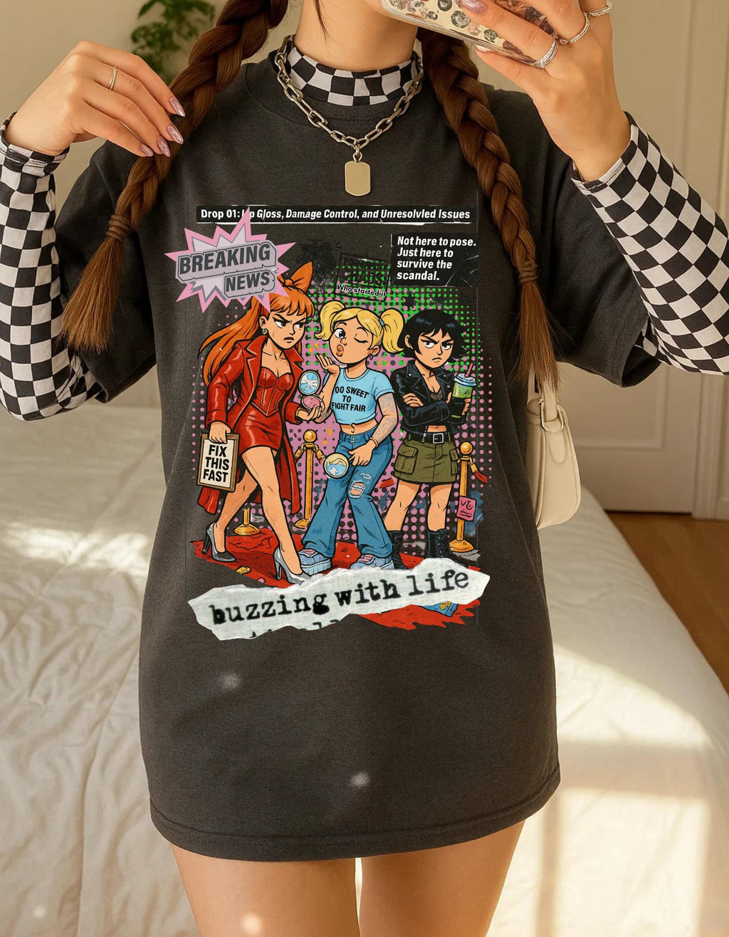 90s Cartoon Superhero Girl Power Tee: Sister Trio, Comic Book Gift
