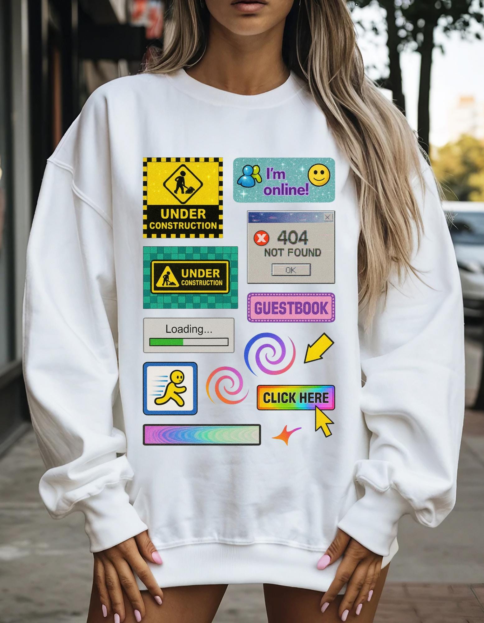 Retro Online Vibes Crewneck Sweatshirt: Geeky Tech Lover Fashion