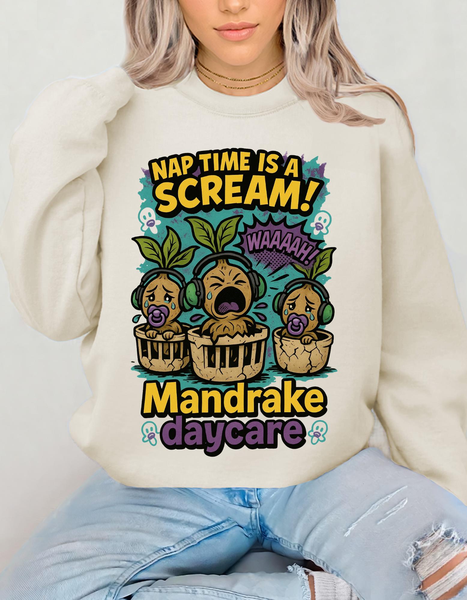 Mandrake Daycare Sweatshirt, Cozy Crewneck, Plant Lover Gift, Halloween Apparel, Folklore Magic