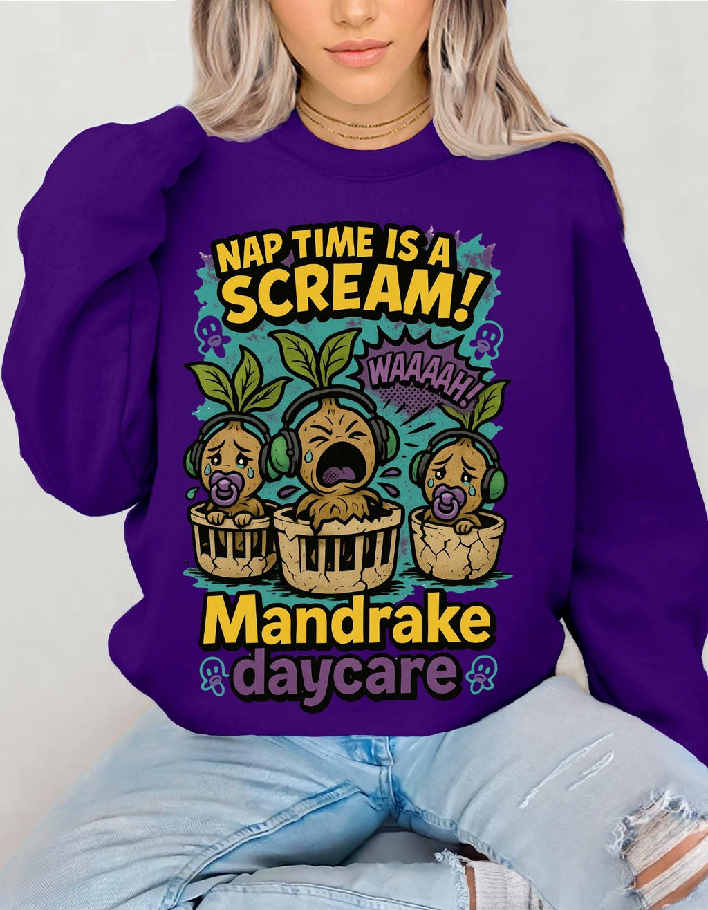 Mandrake Daycare Sweatshirt, Cozy Crewneck, Plant Lover Gift, Halloween Apparel, Folklore Magic