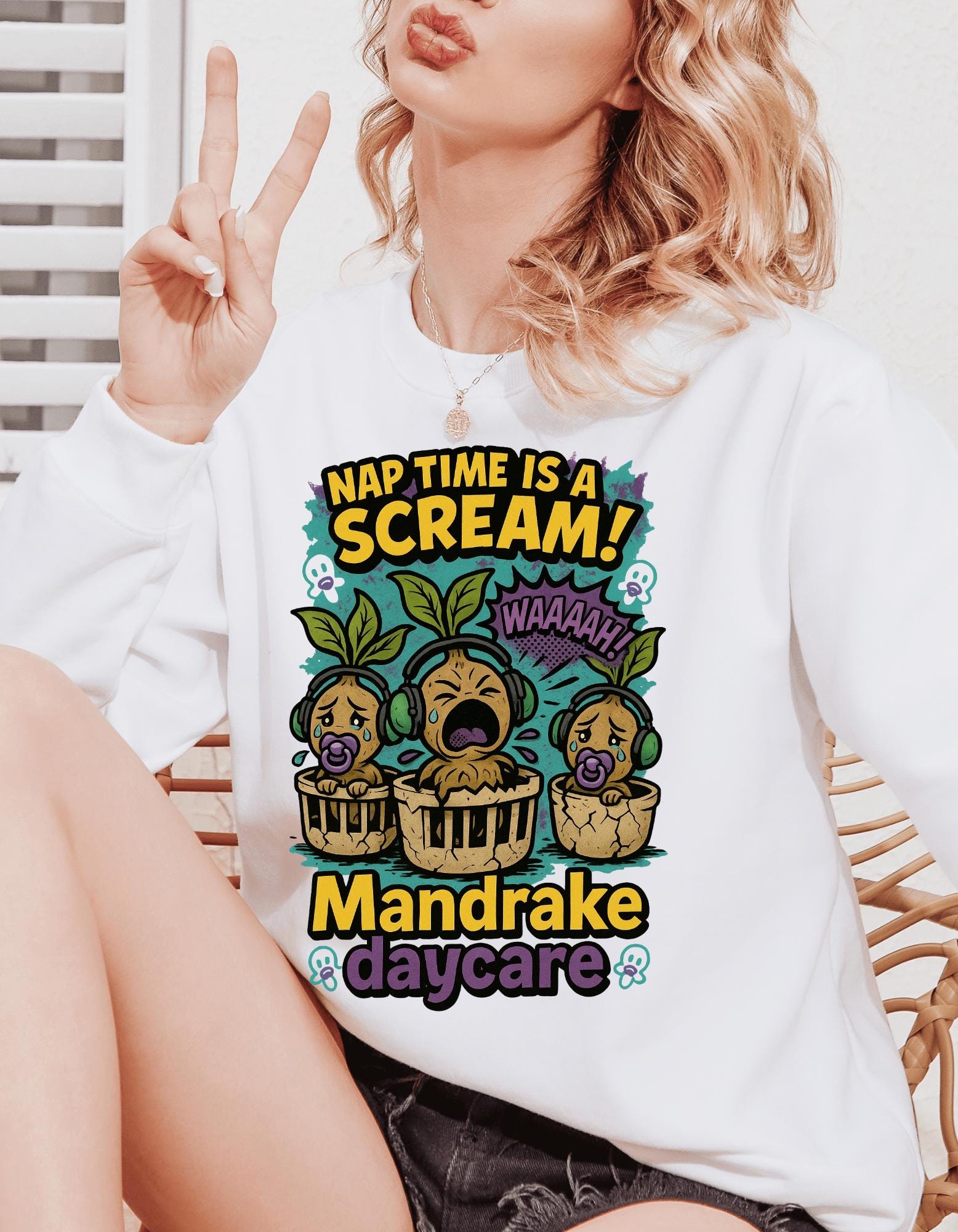 Mandrake Daycare Sweatshirt, Cozy Crewneck, Plant Lover Gift, Halloween Apparel, Folklore Magic