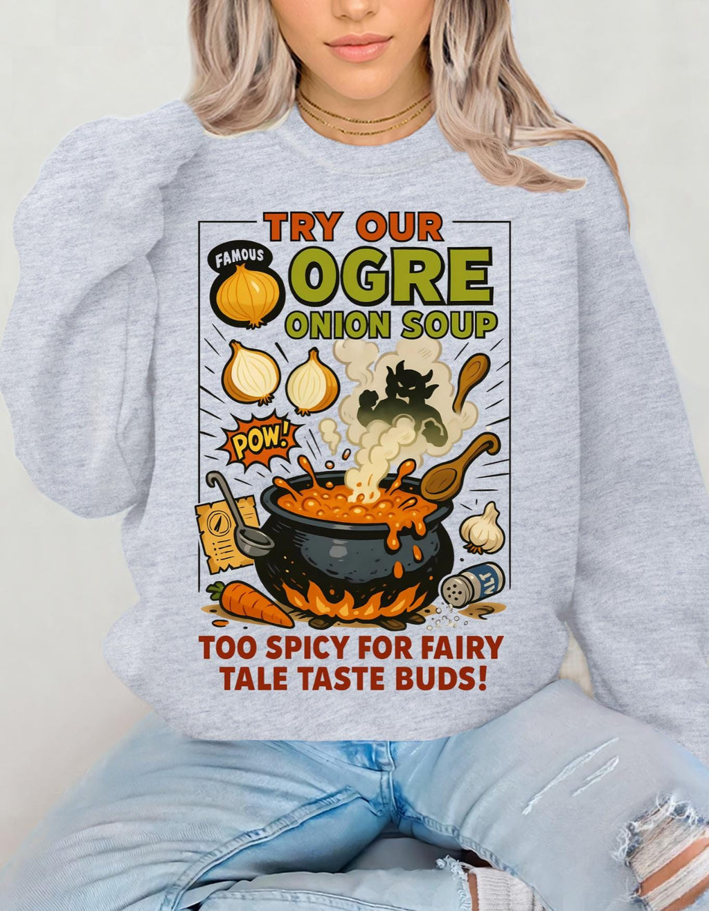 Whimsical Fairy Tale Onion Ogre Soup T-Shirt: Unique Storybook-Inspired Graphic Tee for Fantasy Lovers