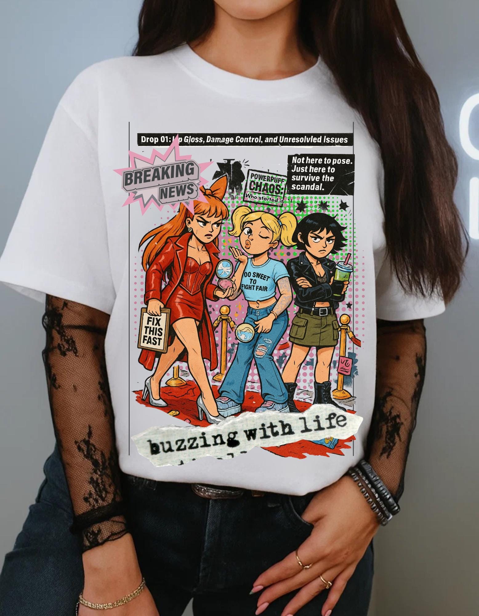 90s Cartoon Superhero Girl Power Tee: Sister Trio, Comic Book Gift