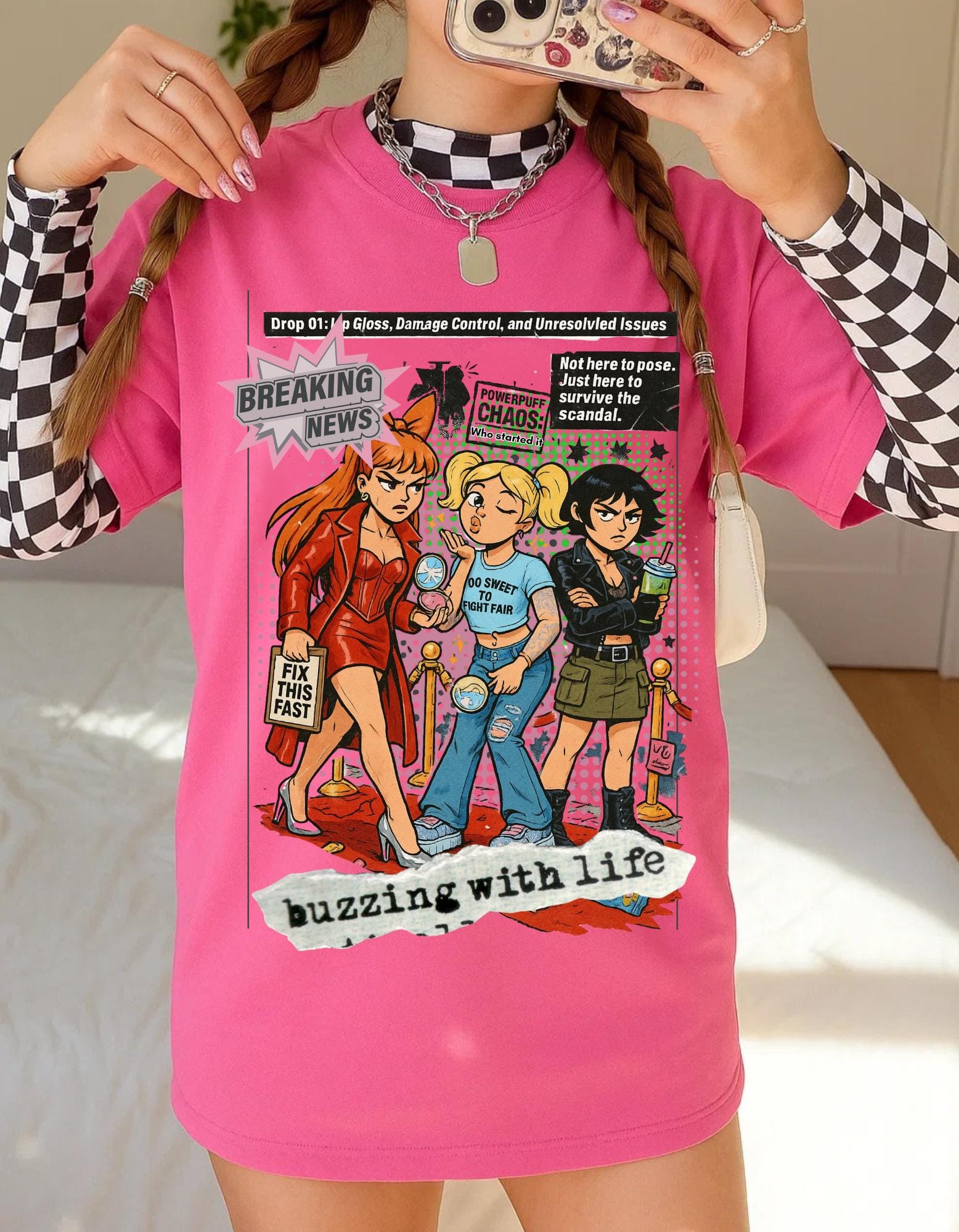 90s Cartoon Superhero Girl Power Tee: Sister Trio, Comic Book Gift