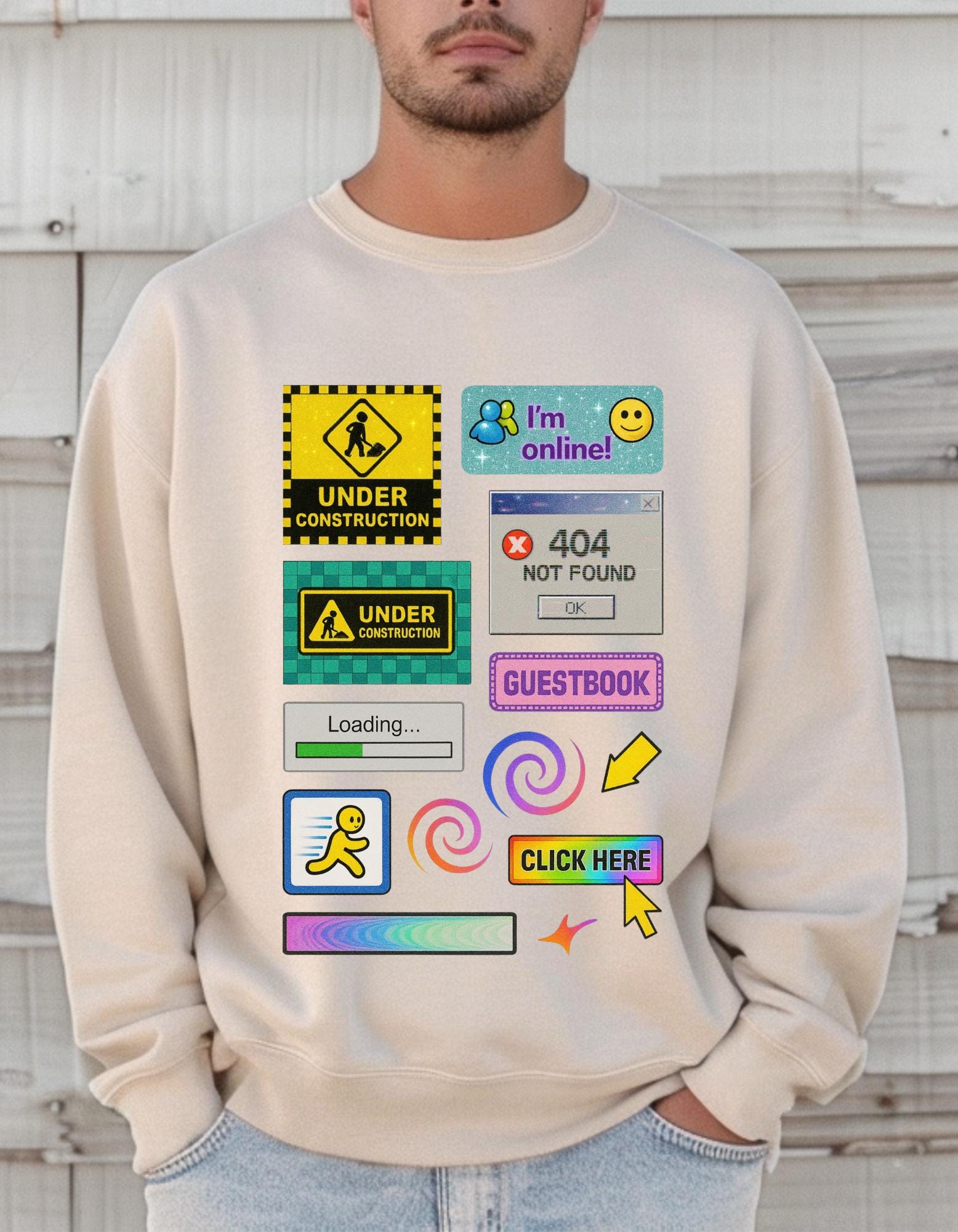 Retro Online Vibes Crewneck Sweatshirt: Geeky Tech Lover Fashion