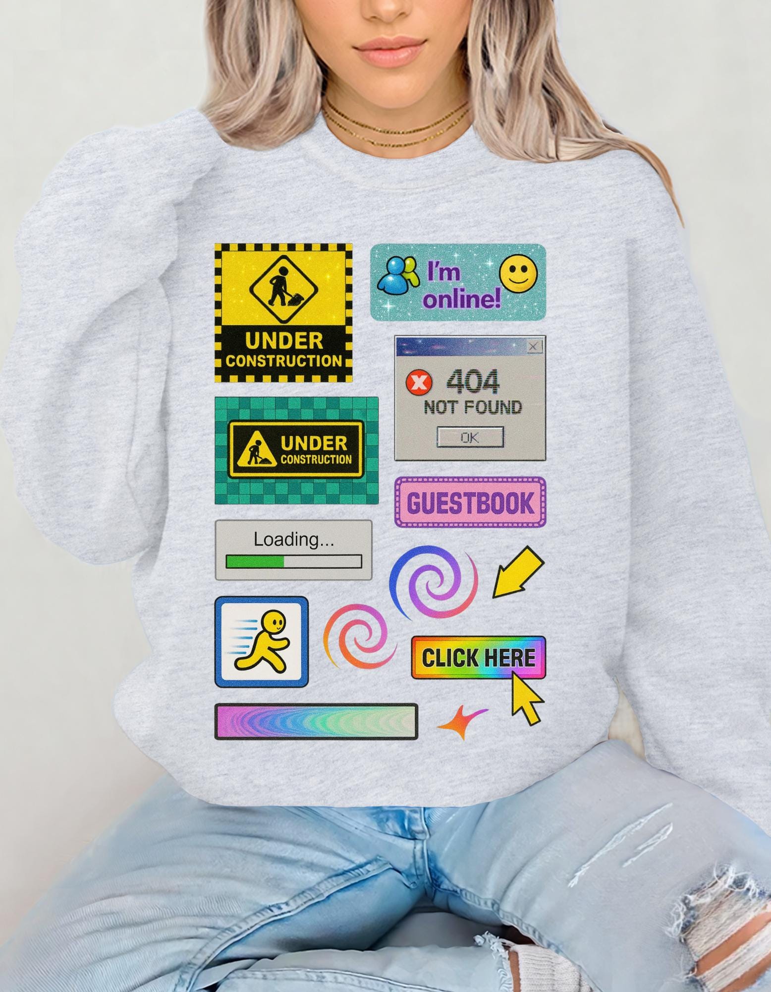 Retro Online Vibes Crewneck Sweatshirt: Geeky Tech Lover Fashion