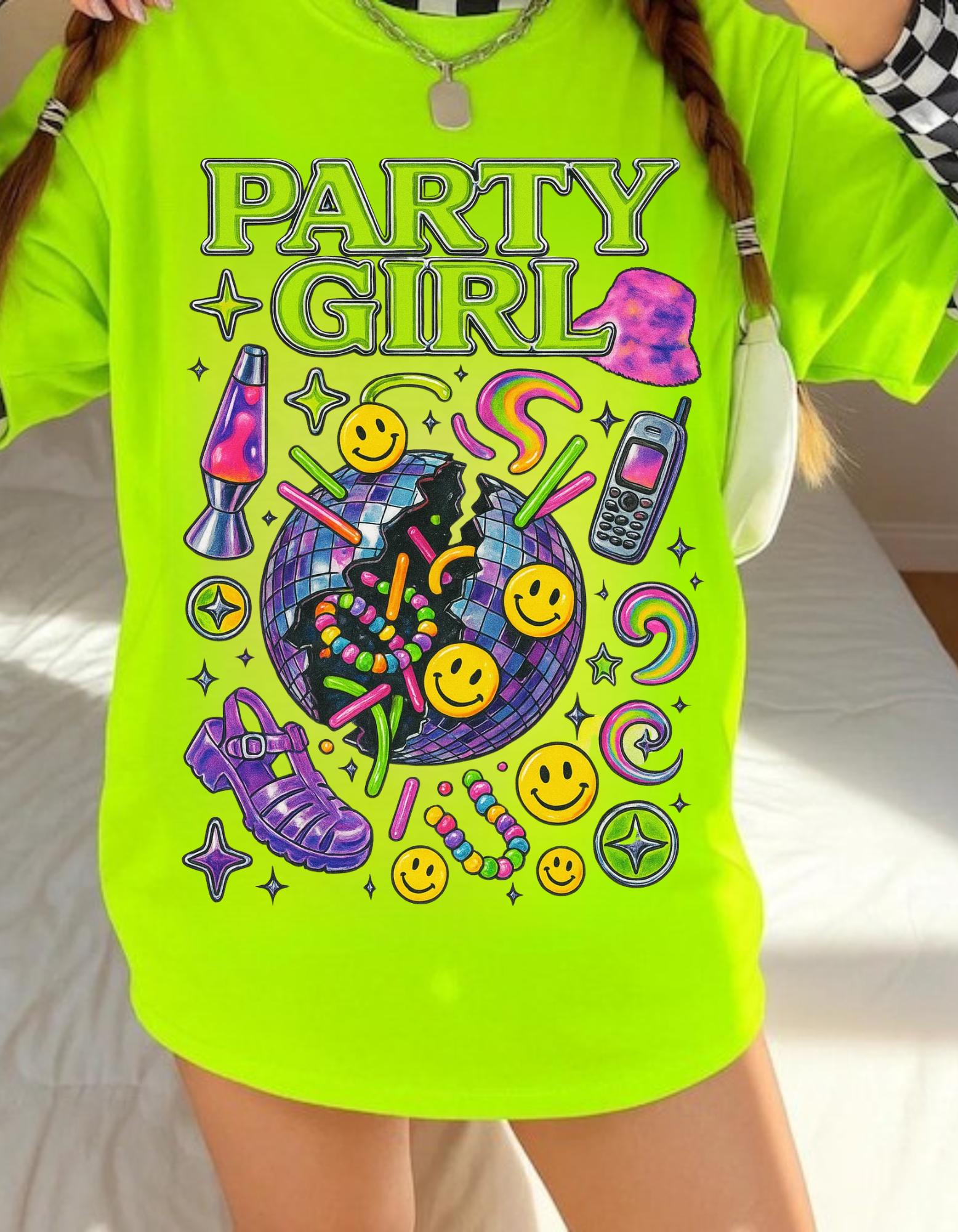 Vibrant Party Girl Tee: Retro Graphic Y2K Top
