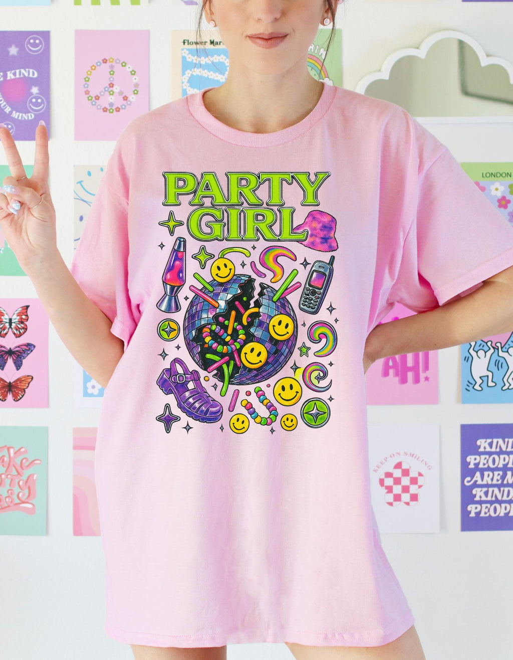 Vibrant Party Girl Tee: Retro Graphic Y2K Top