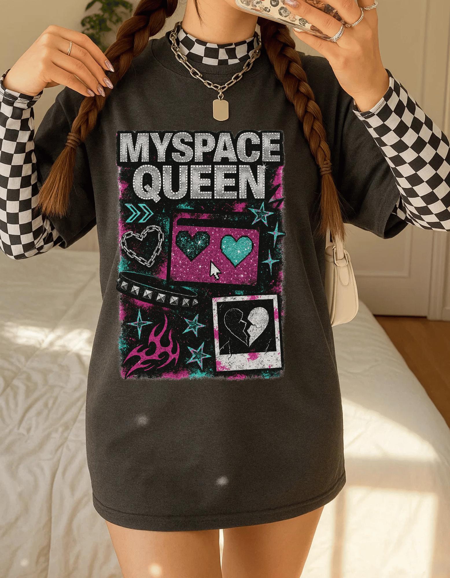Retro MySpace Queen Graphic Tee Unisex Trendy Cotton T-Shirt Nostalgic Social Media Fashion