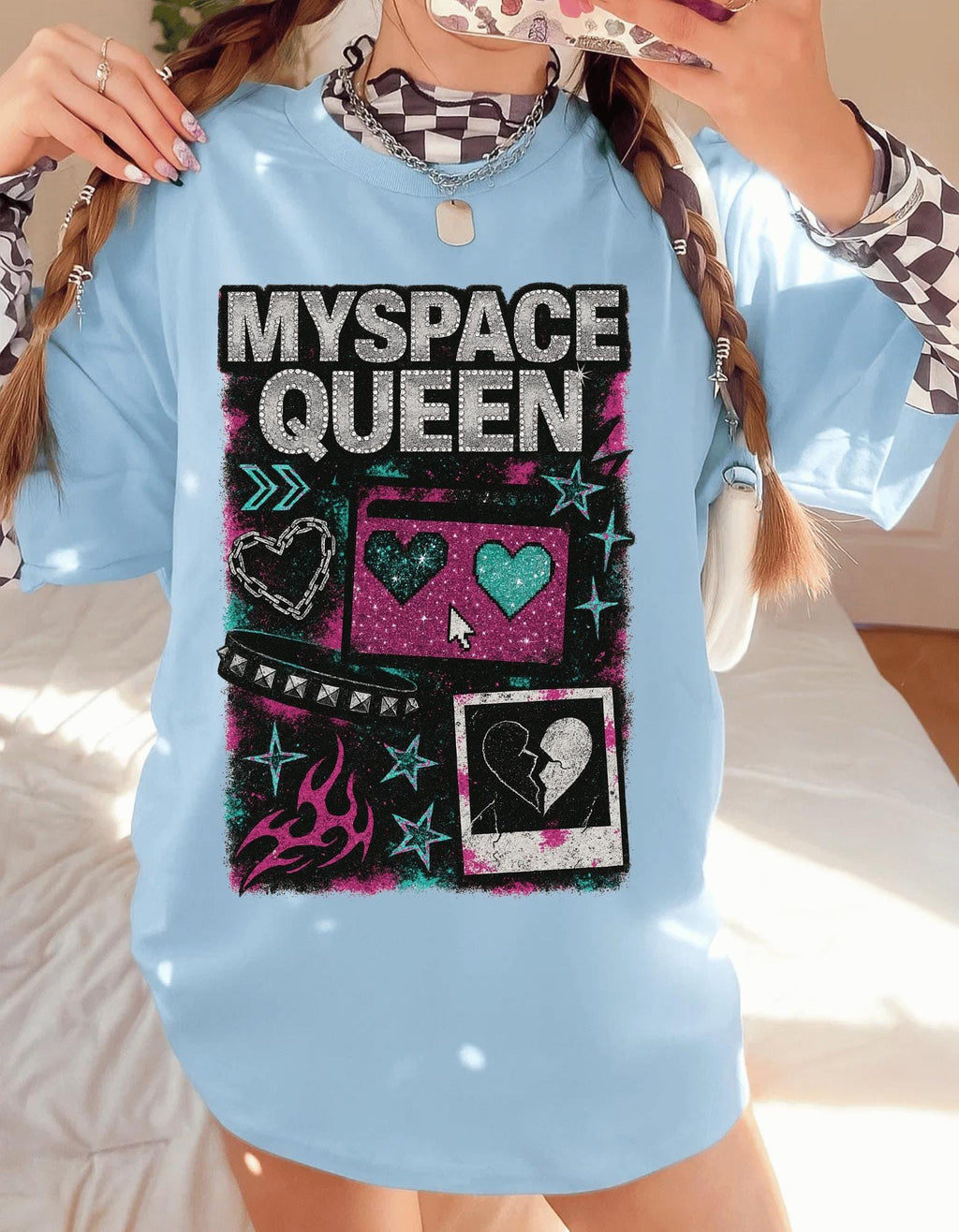 Retro MySpace Queen Graphic Tee Unisex Trendy Cotton T-Shirt Nostalgic Social Media Fashion