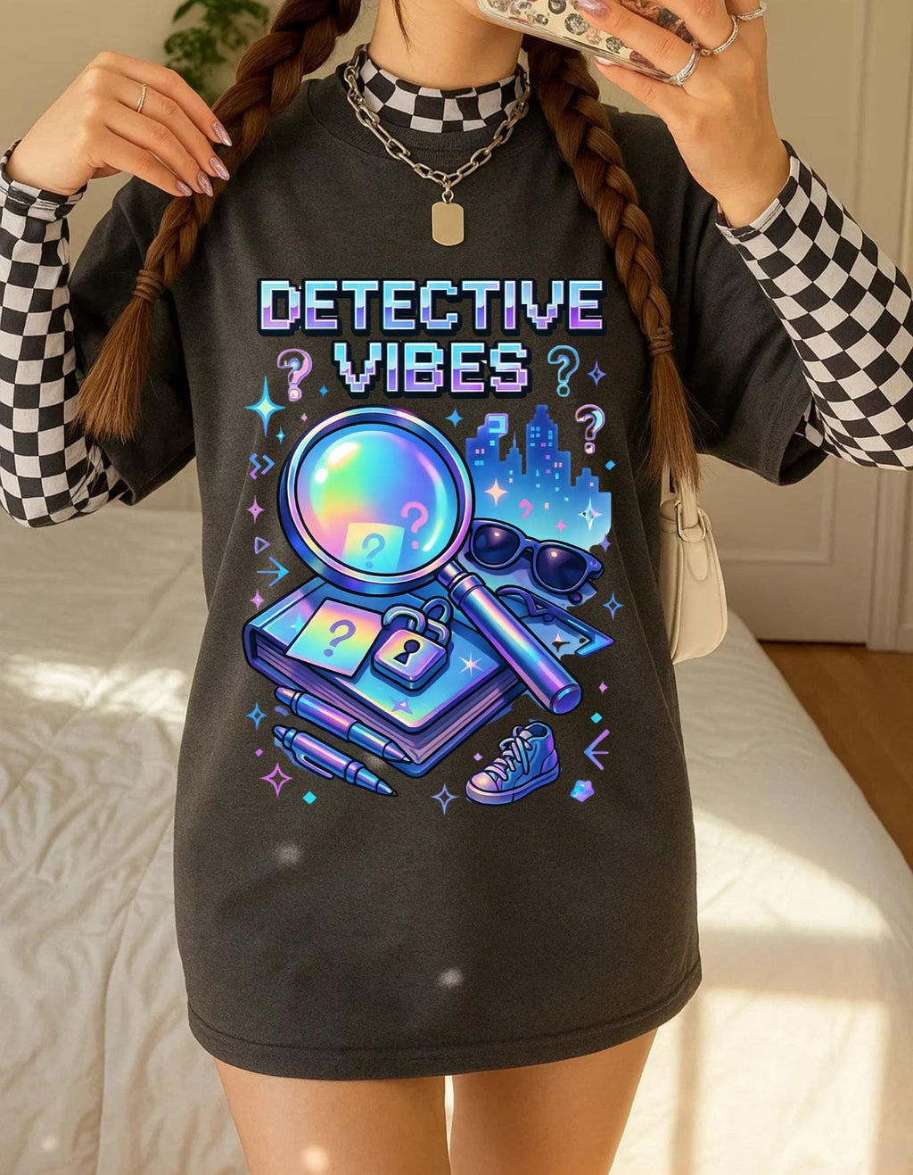Y2K Detective Graphic Tee: Retro Sleuth Mystery Shirt Crime Fan Gift Unisex Cotton Apparel