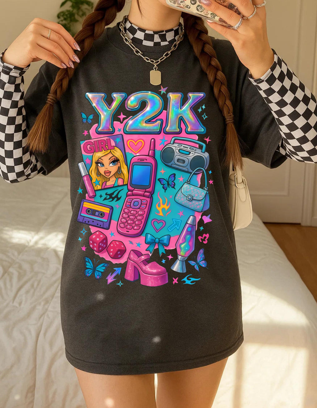 Y2K Graphic Tee: Retro 2000s Heavy Cotton Unisex Shirt - Nostalgic Streetwear Fashion Gift
