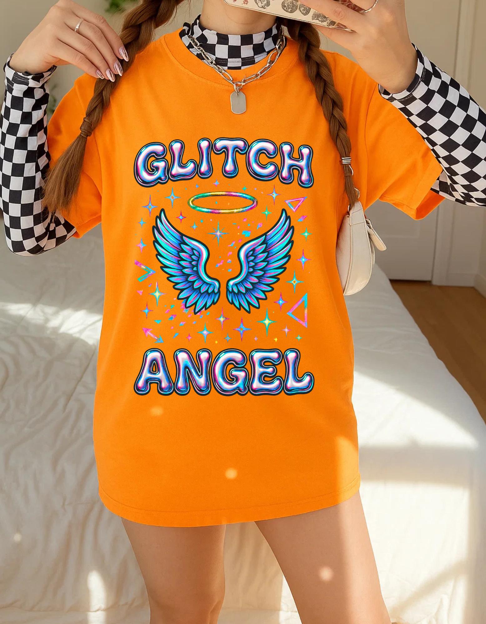 Glitch Angel Graphic Tee: Quirky Winged Unisex Shirt