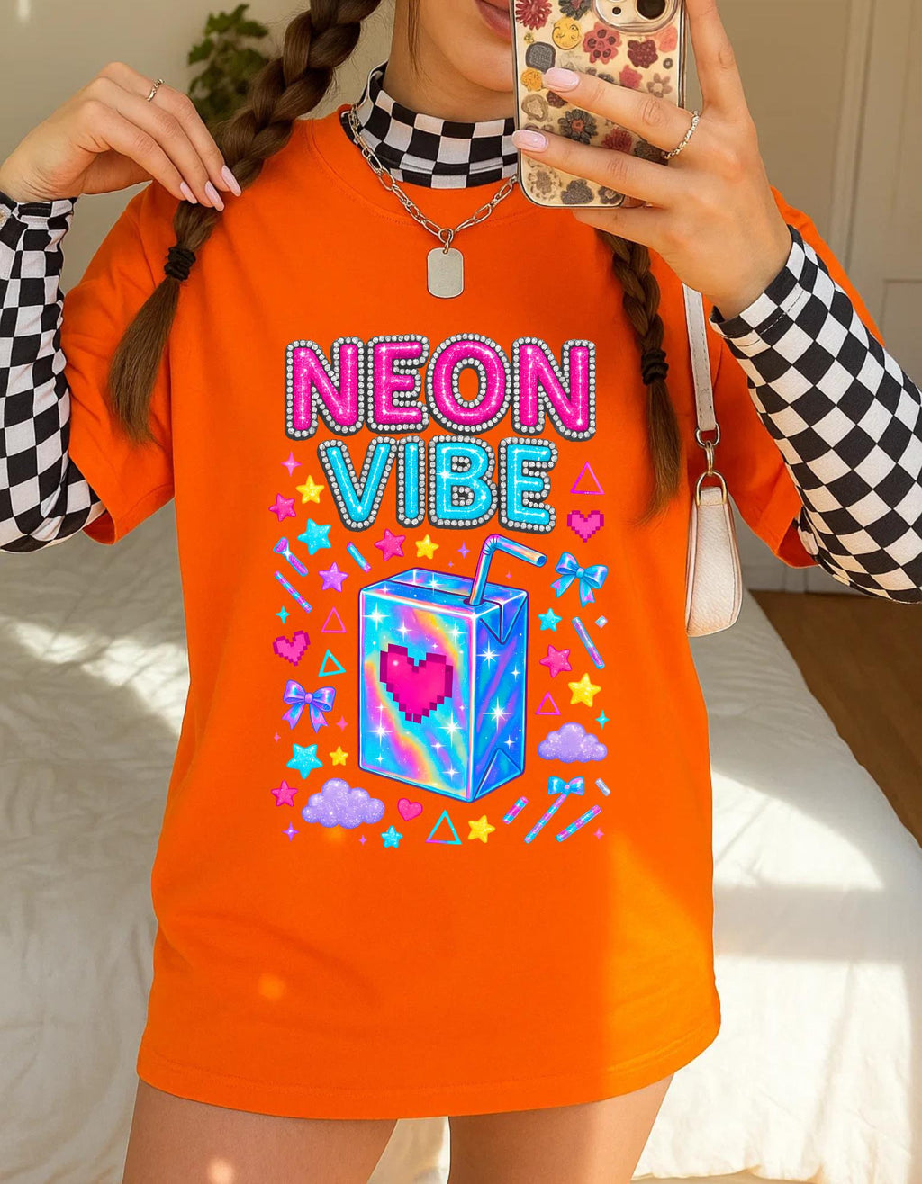 Y2K Neon Chrome Font Tee: Bedazzled 90s Retro Shirt