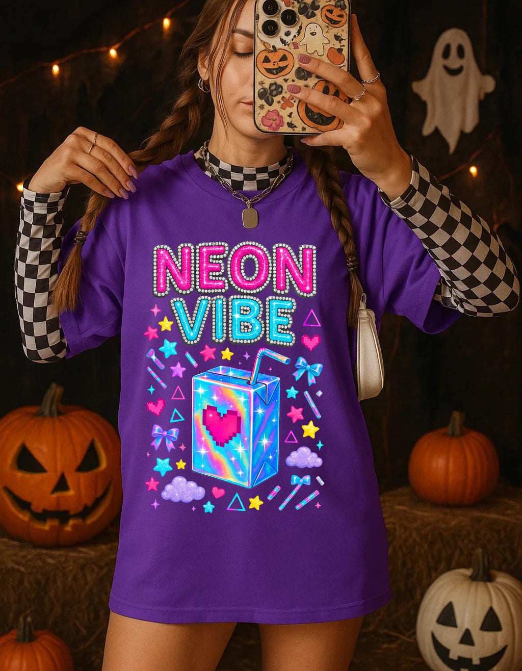 Y2K Neon Chrome Font Tee: Bedazzled 90s Retro Shirt