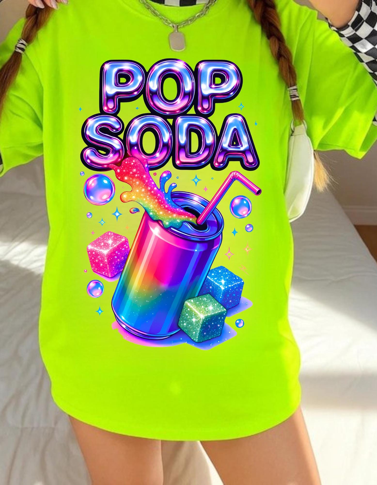 Y2K Holographic Soda Pop Chrome Candy Retro Graphic T-Shirt Unisex Cotton Tee