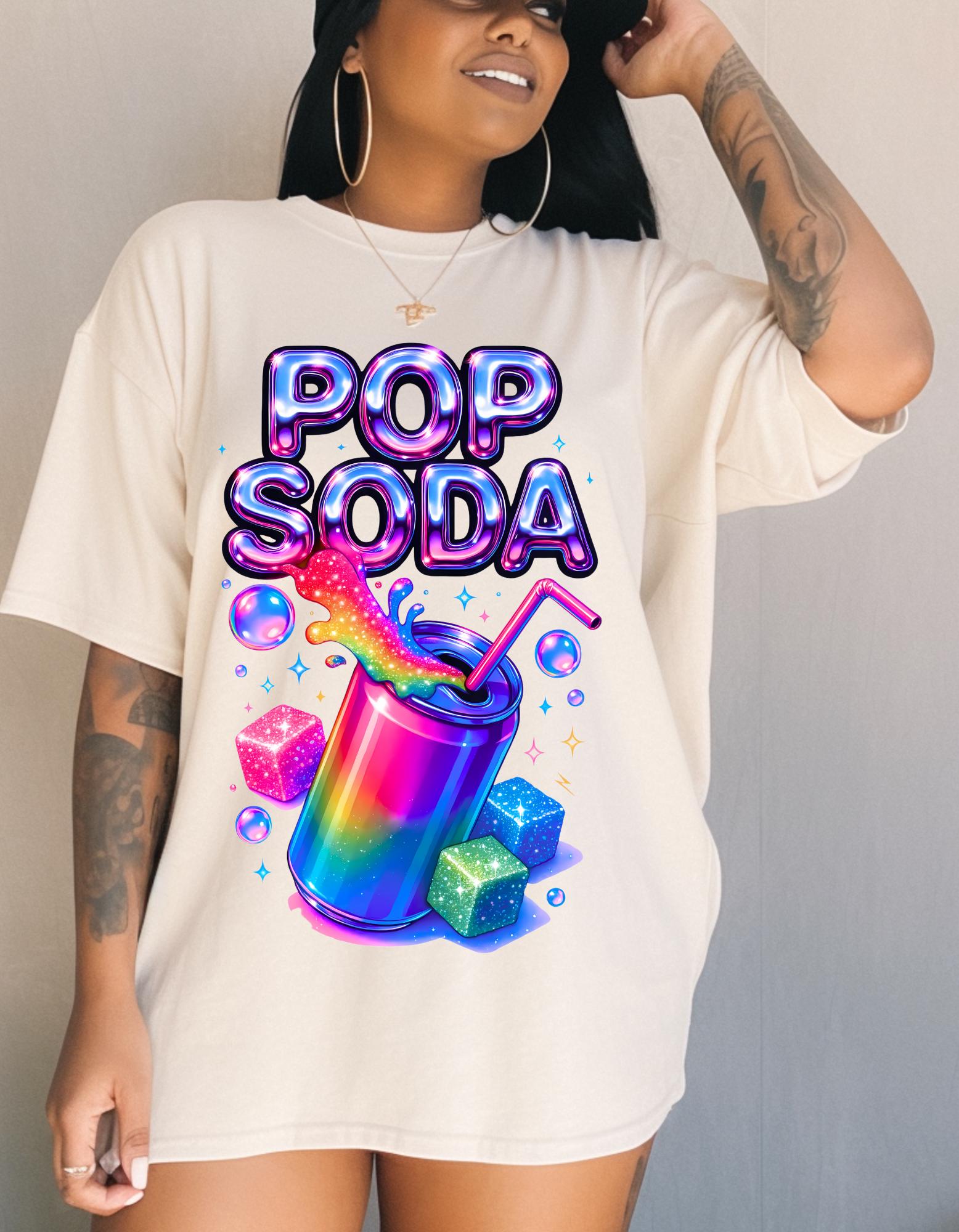 Y2K Holographic Soda Pop Chrome Candy Retro Graphic T-Shirt Unisex Cotton Tee