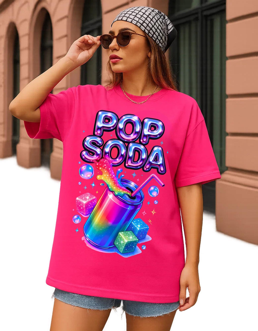 Y2K Holographic Soda Pop Chrome Candy Retro Graphic T-Shirt Unisex Cotton Tee