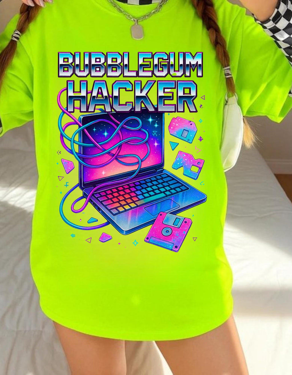 Bubblegum Hacker Tee: Retro Gamer Shirt, Cyberpunk Fashion