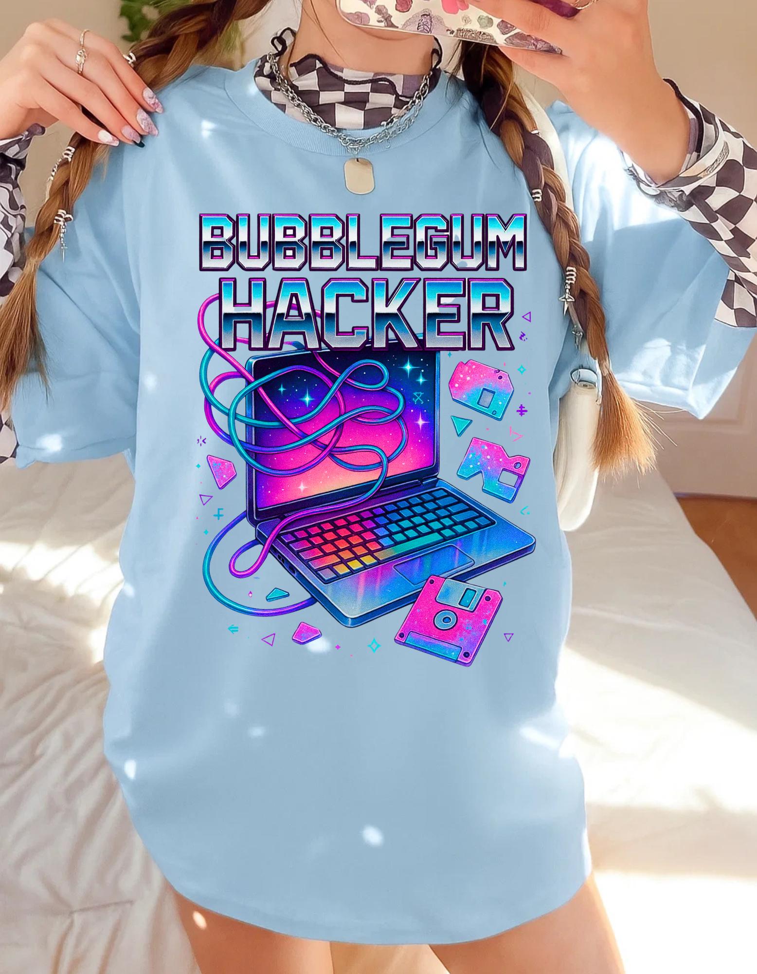 Bubblegum Hacker Tee: Retro Gamer Shirt, Cyberpunk Fashion