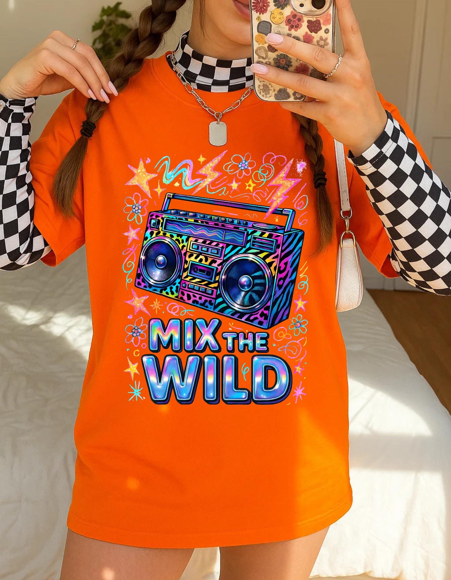 Retro Boombox Graphic Tee Vibrant Unisex Music T-Shirt Vintage Festival Wear