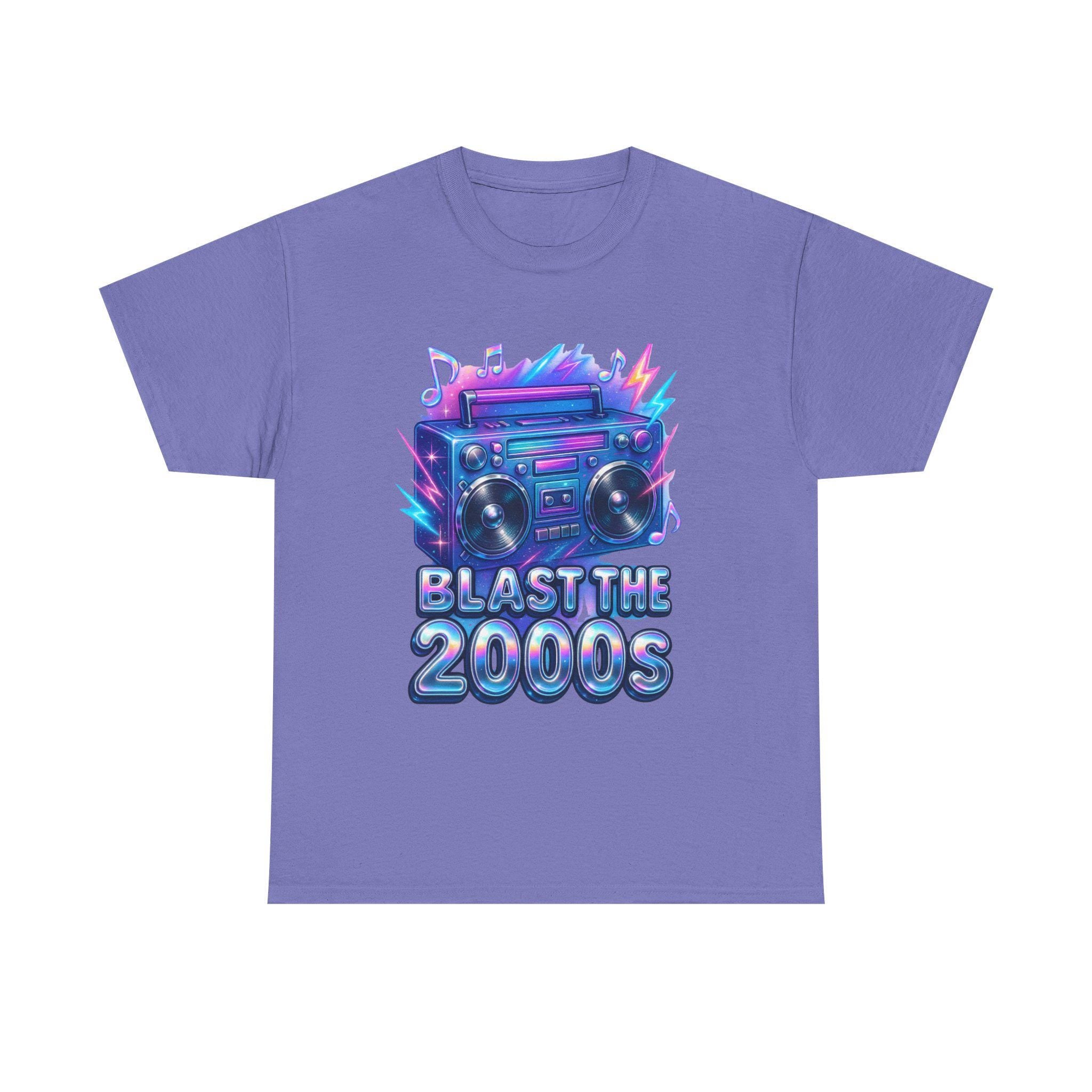 Y2K Boombox T-Shirt: Retro 2000s Chrome Font Graphic Tee