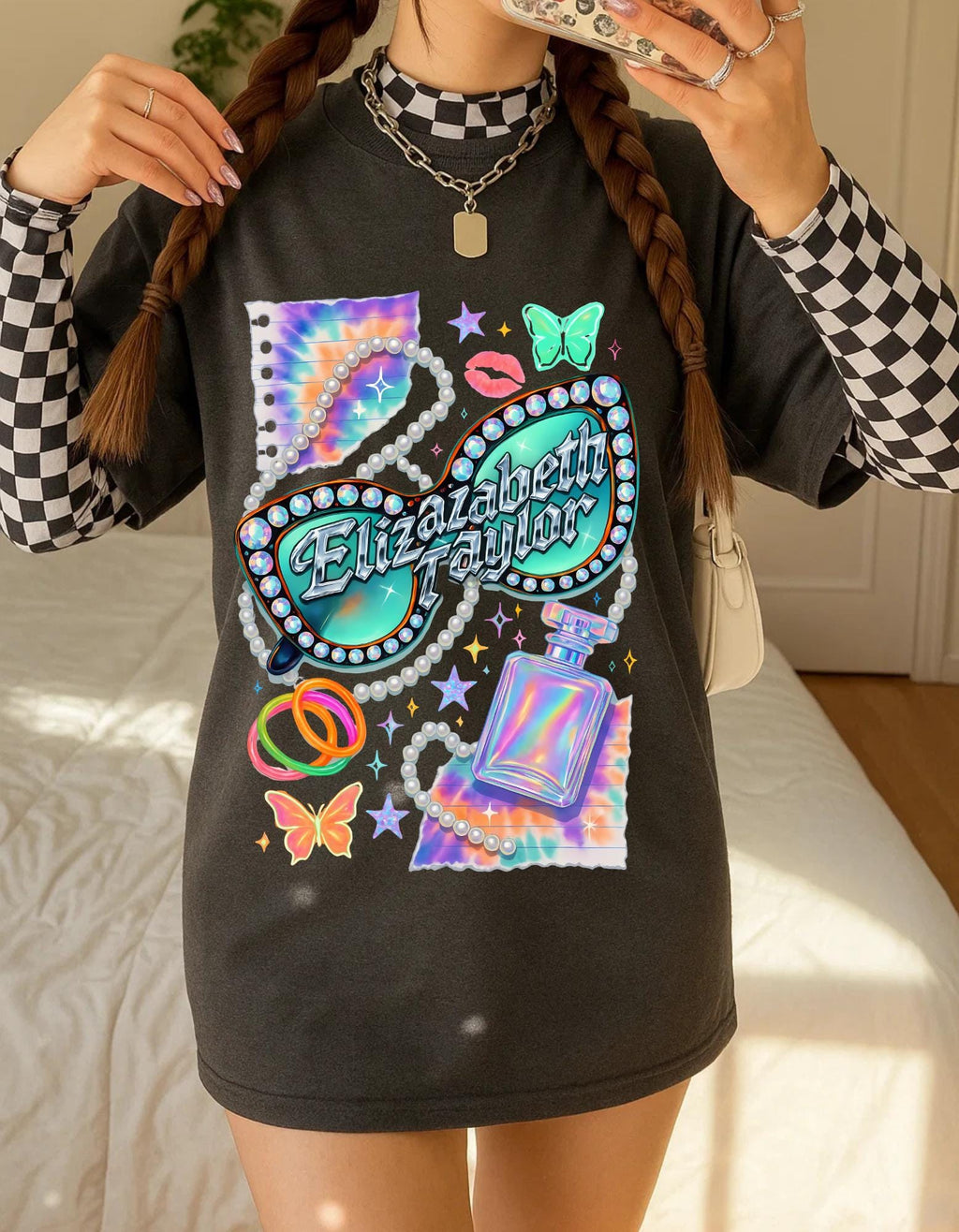 Retro Vegas Showgirl Tee: 90s Y2K Elizabeth Taylor Inspired Glamour