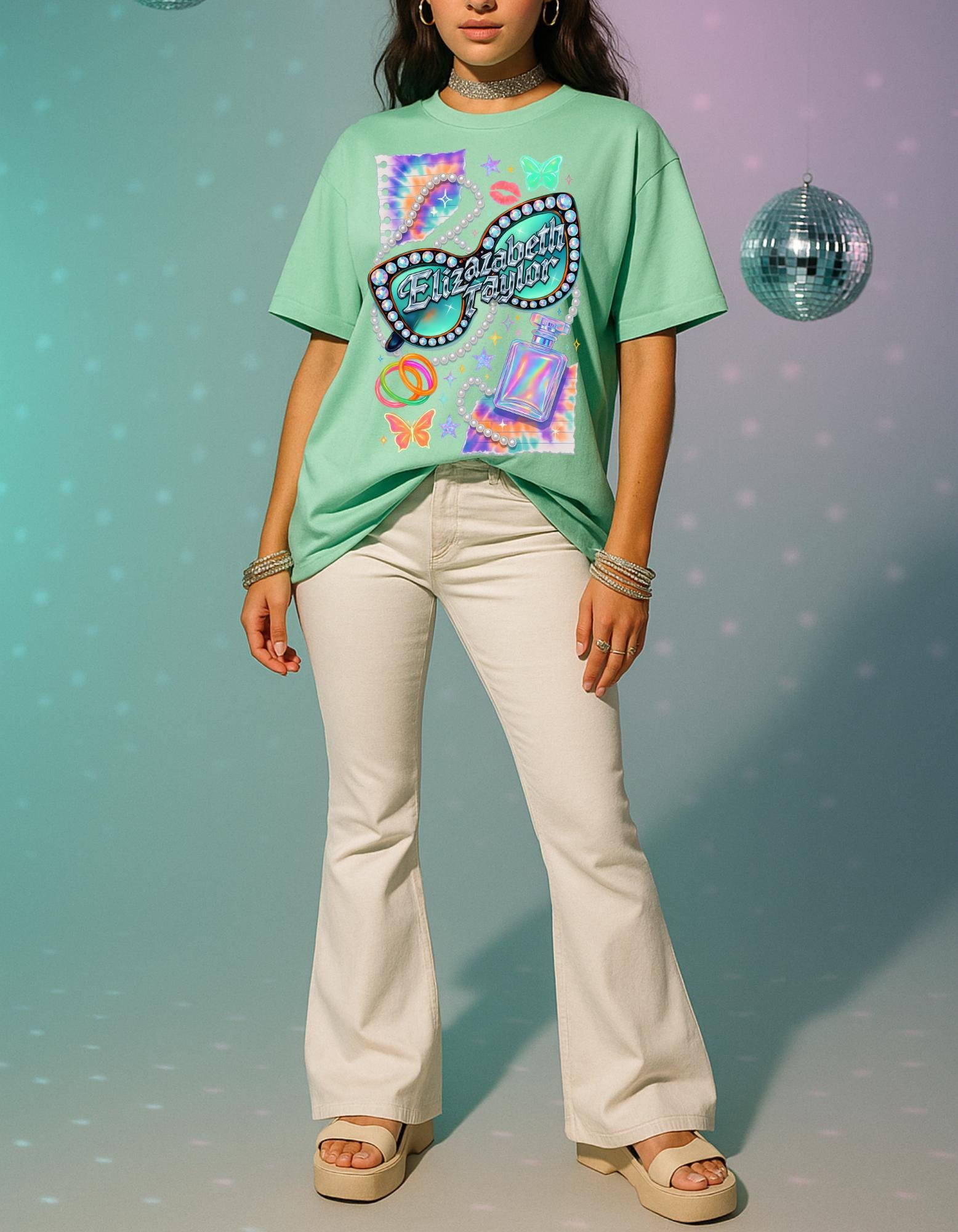 Retro Vegas Showgirl Tee: 90s Y2K Elizabeth Taylor Inspired Glamour