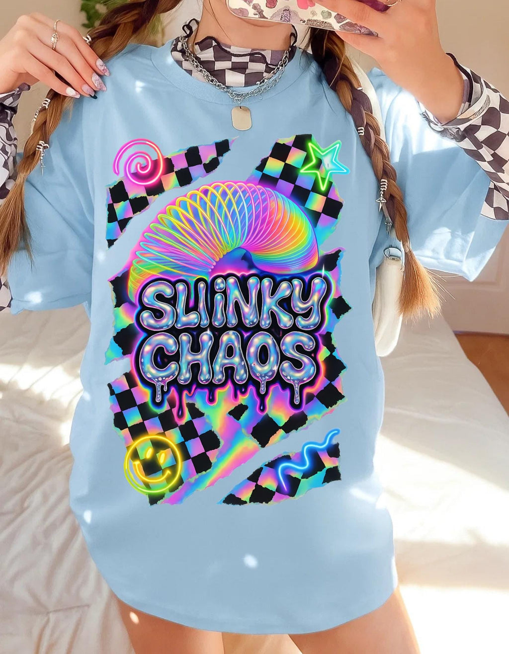 Y2K Neon Spiral Heavy Cotton Tee - 90s Retro Graphic Shirt