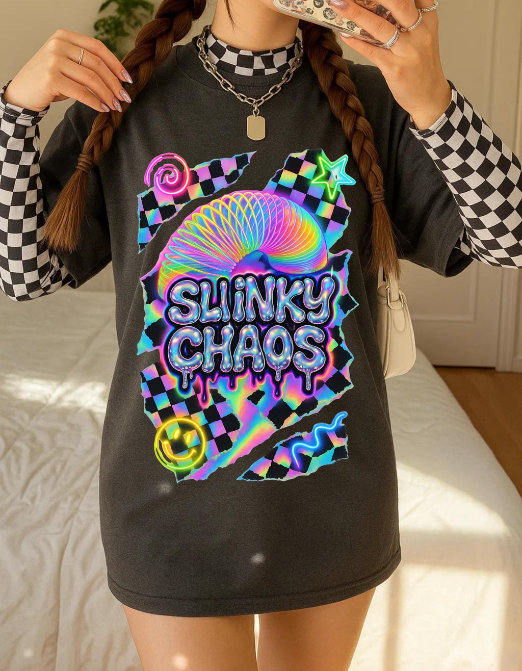 Y2K Neon Spiral Heavy Cotton Tee - 90s Retro Graphic Shirt