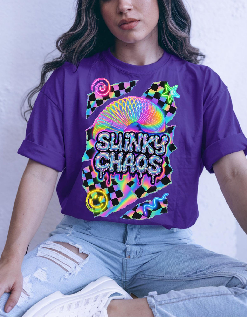 Y2K Neon Spiral Heavy Cotton Tee - 90s Retro Graphic Shirt