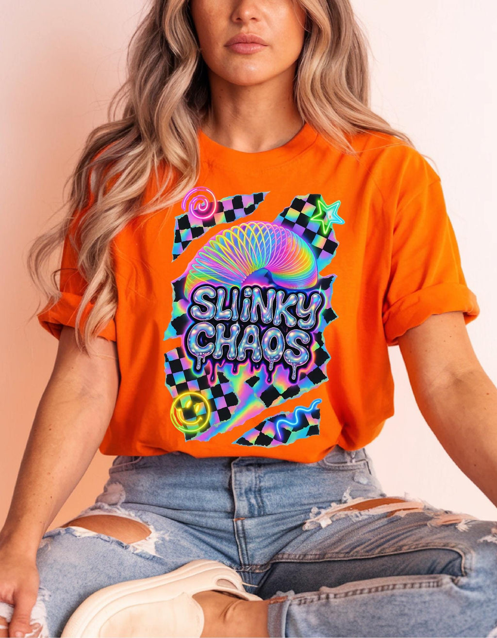 Y2K Neon Spiral Heavy Cotton Tee - 90s Retro Graphic Shirt