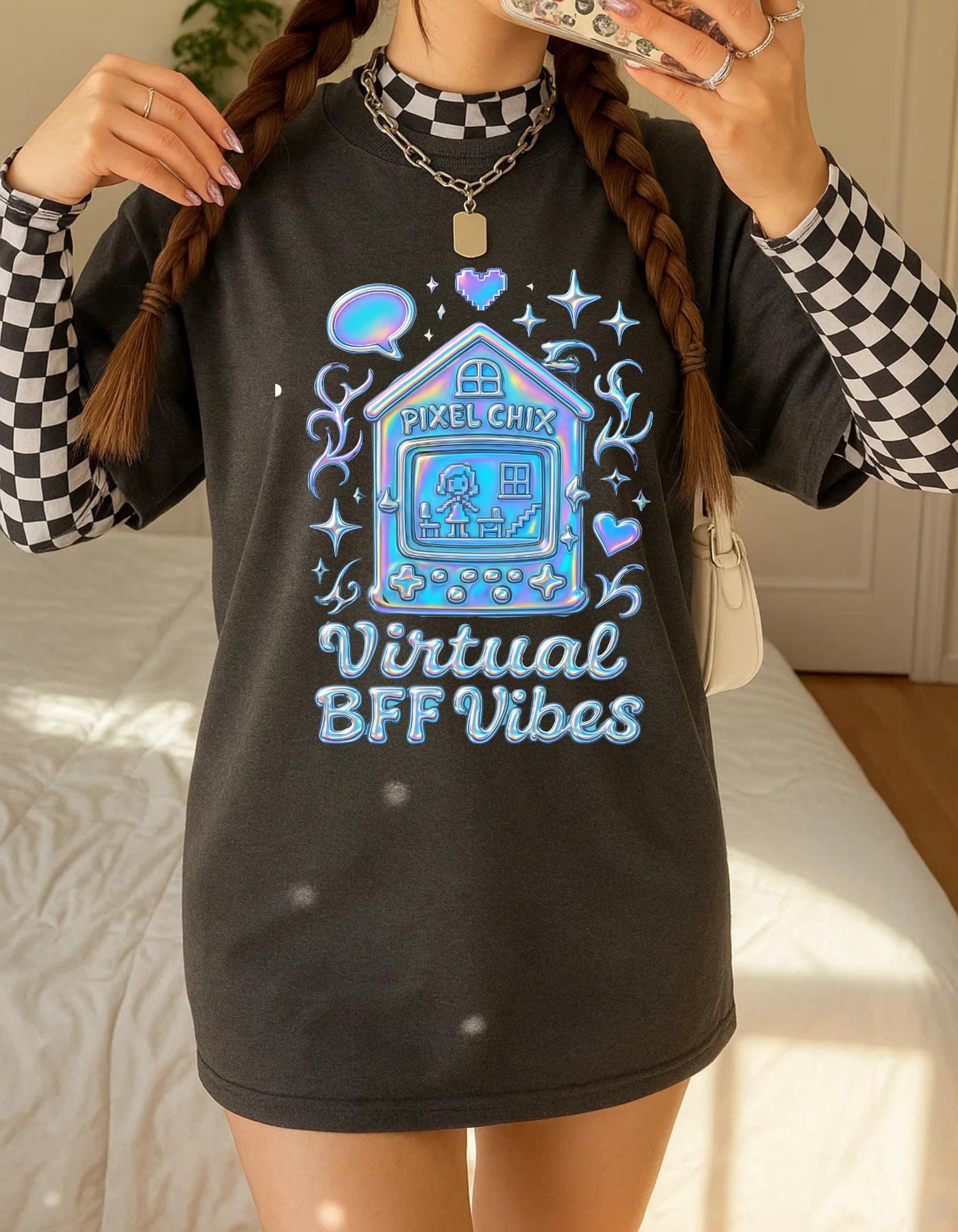 Virtual BFF Vibes Unisex Softstyle T-Shirt, Cute Graphic Tee, Best Friend Gift, Quirky Apparel,