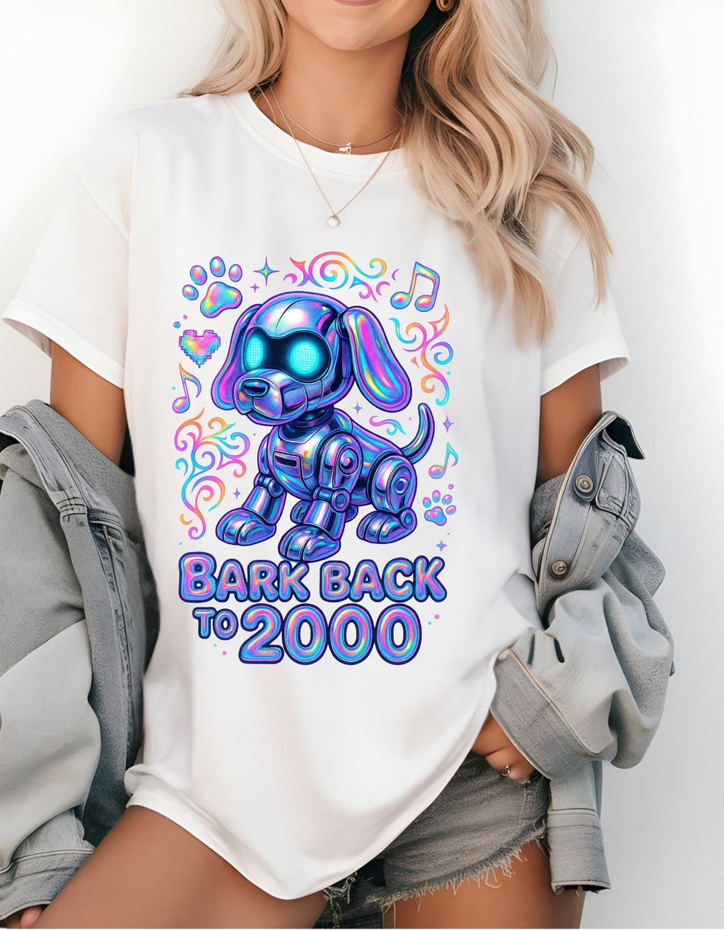 Retro Robot Dog Graphic Tee - 2000s Nostalgia Shirt Unisex Cotton Apparel Gift