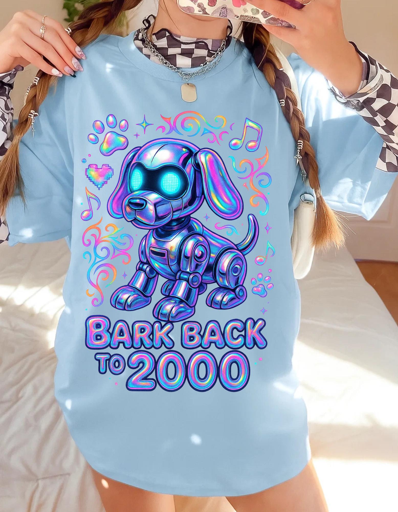 Y2K Inspired Robot Dog Graphic Tee - Nostalgic 2000s Tech Pet Lover Unisex Cotton Shirt