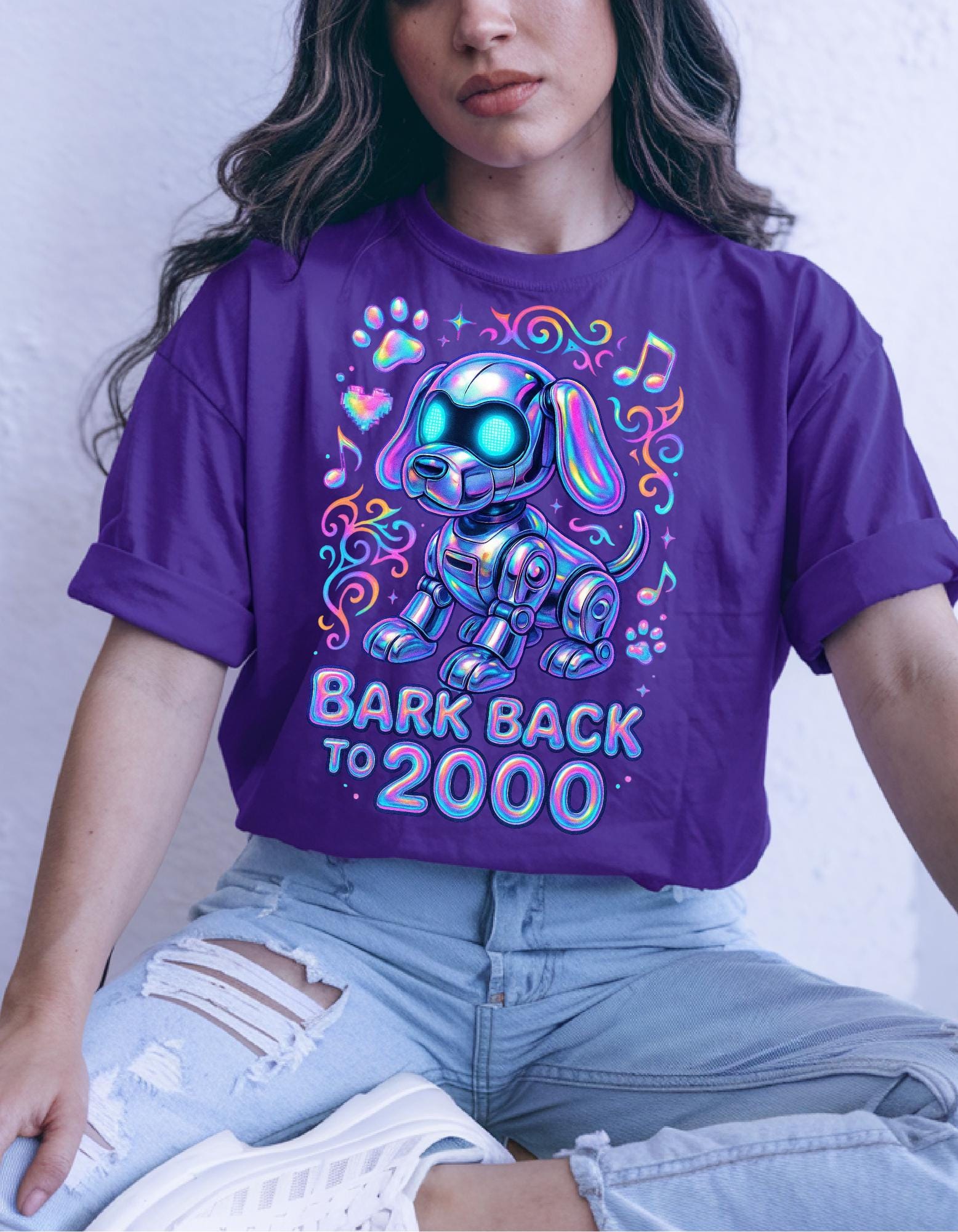 Y2K Inspired Robot Dog Graphic Tee - Nostalgic 2000s Tech Pet Lover Unisex Cotton Shirt