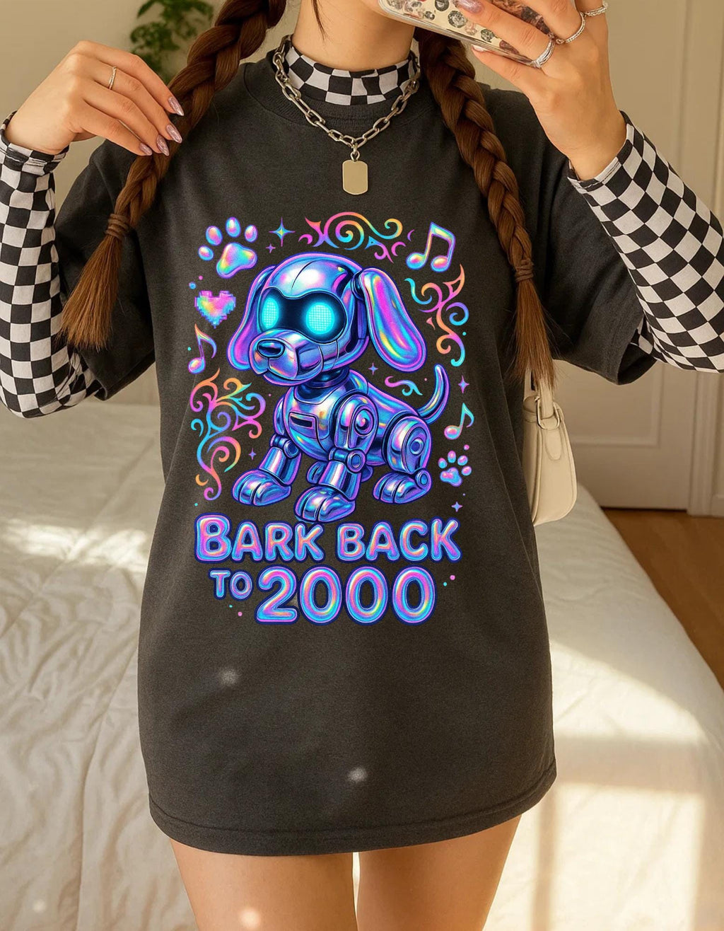 Retro Robot Dog Graphic Tee - 2000s Nostalgia Shirt Unisex Cotton Apparel Gift