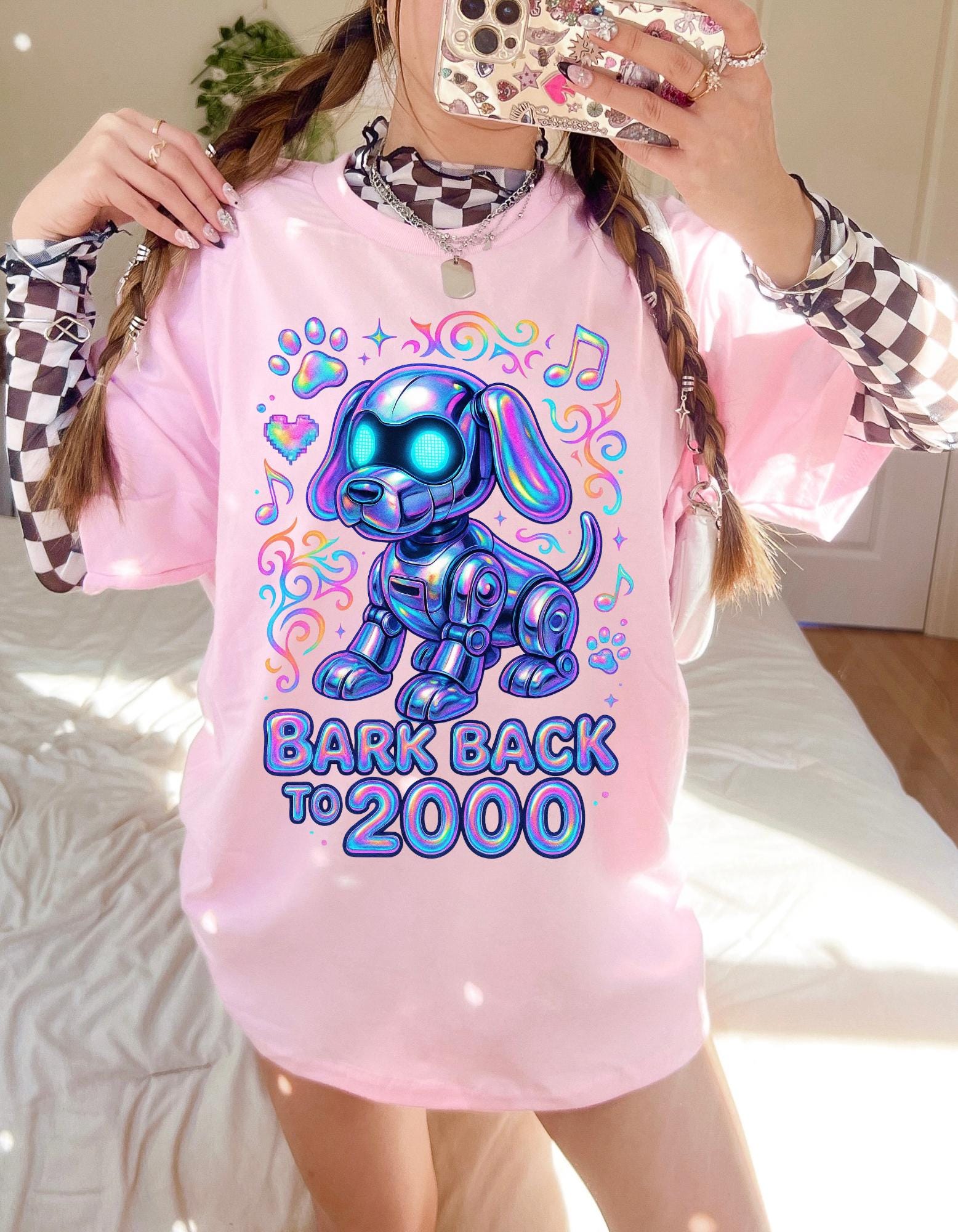 Retro Robot Dog Graphic Tee - 2000s Nostalgia Shirt Unisex Cotton Apparel Gift